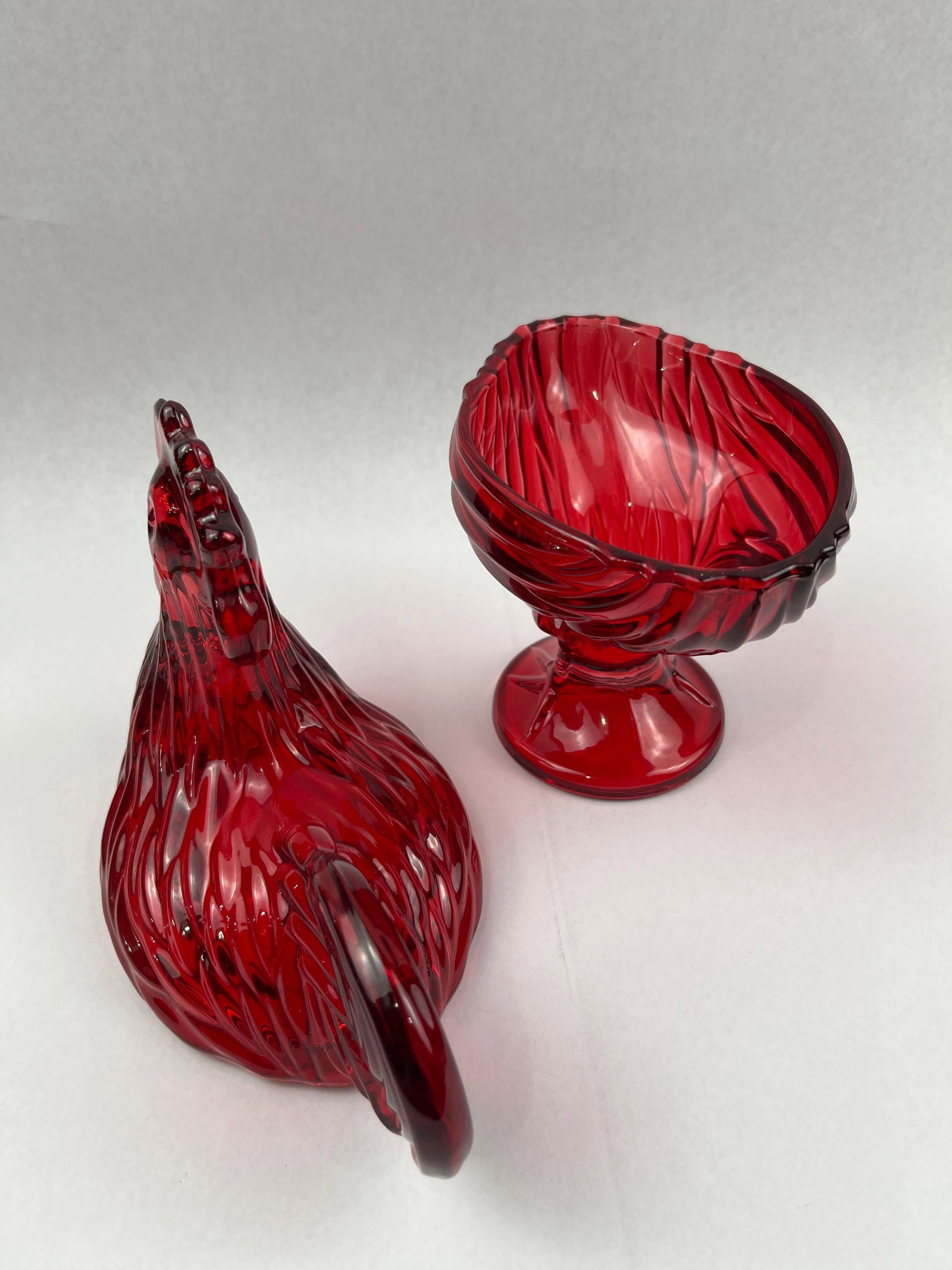 Ruby Pressed Glass Rooster Candy Dish - 4