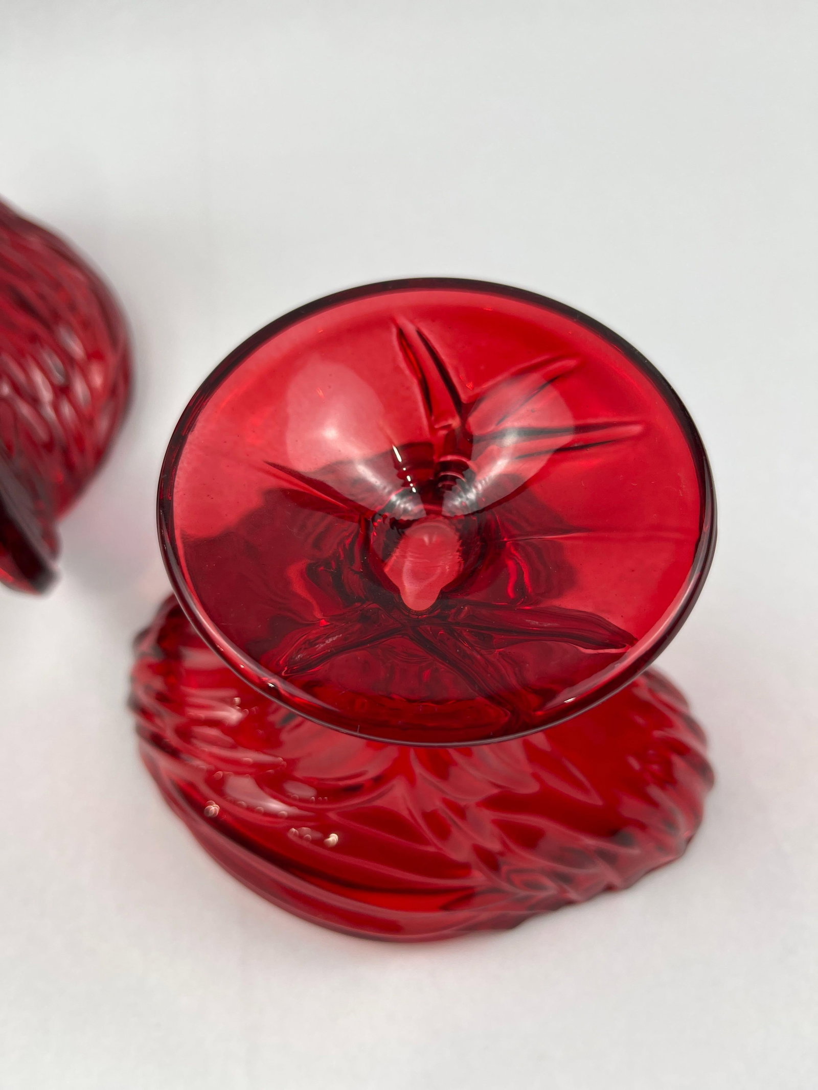 Ruby Pressed Glass Rooster Candy Dish - 5