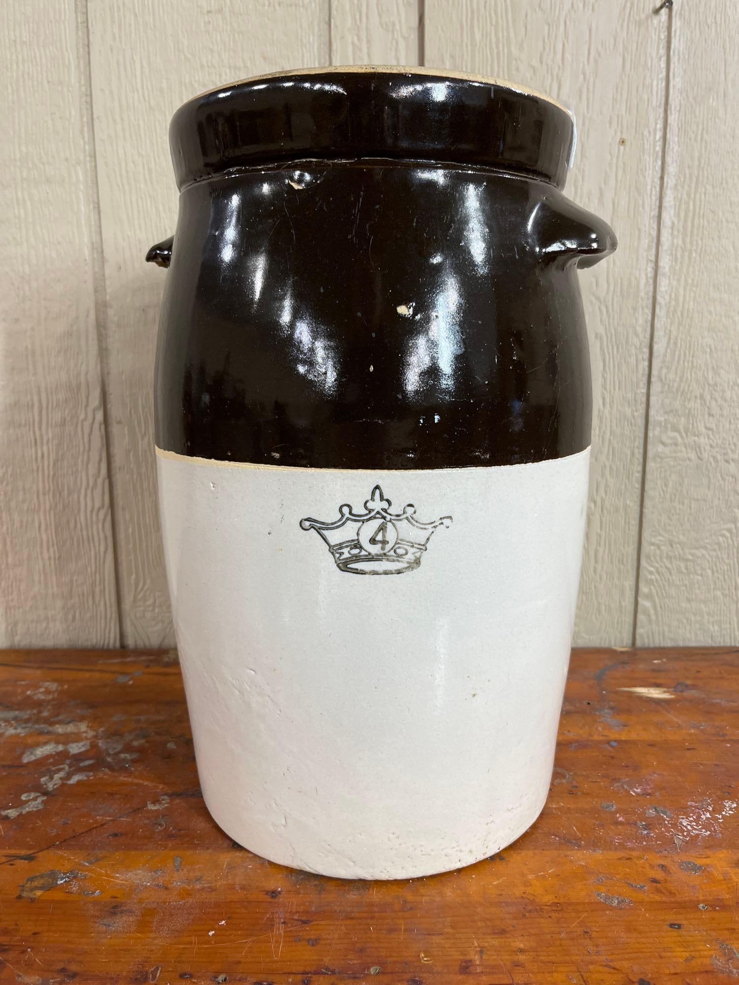 Two Tone Stoneware Crock w/ Crown Mark (1 of 7)