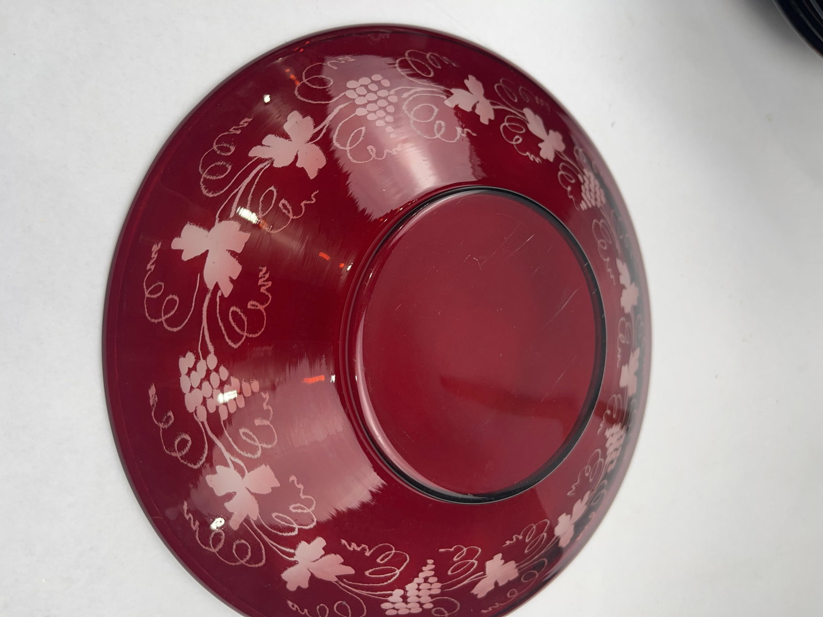 Etched Grape Ruby Glass Goblet & Plate - 5