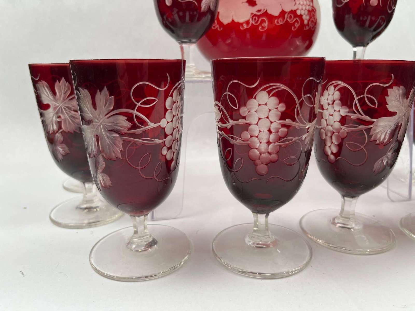 Ruby Cut-to-Clear Grape Decanter Set - 2