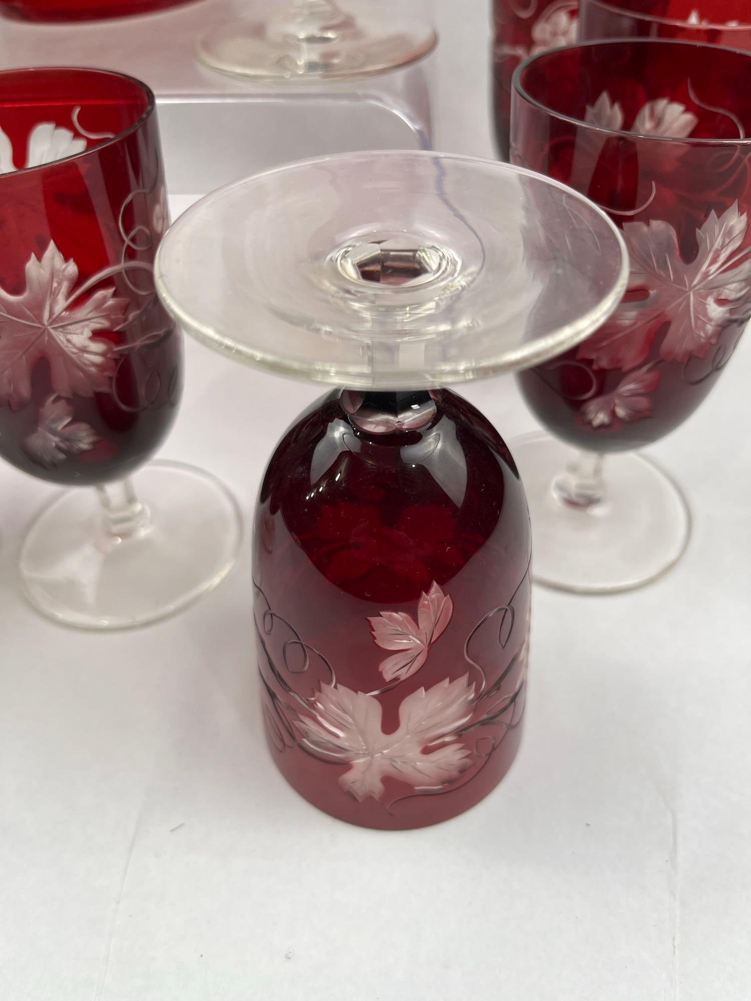 Ruby Cut-to-Clear Grape Decanter Set - 4