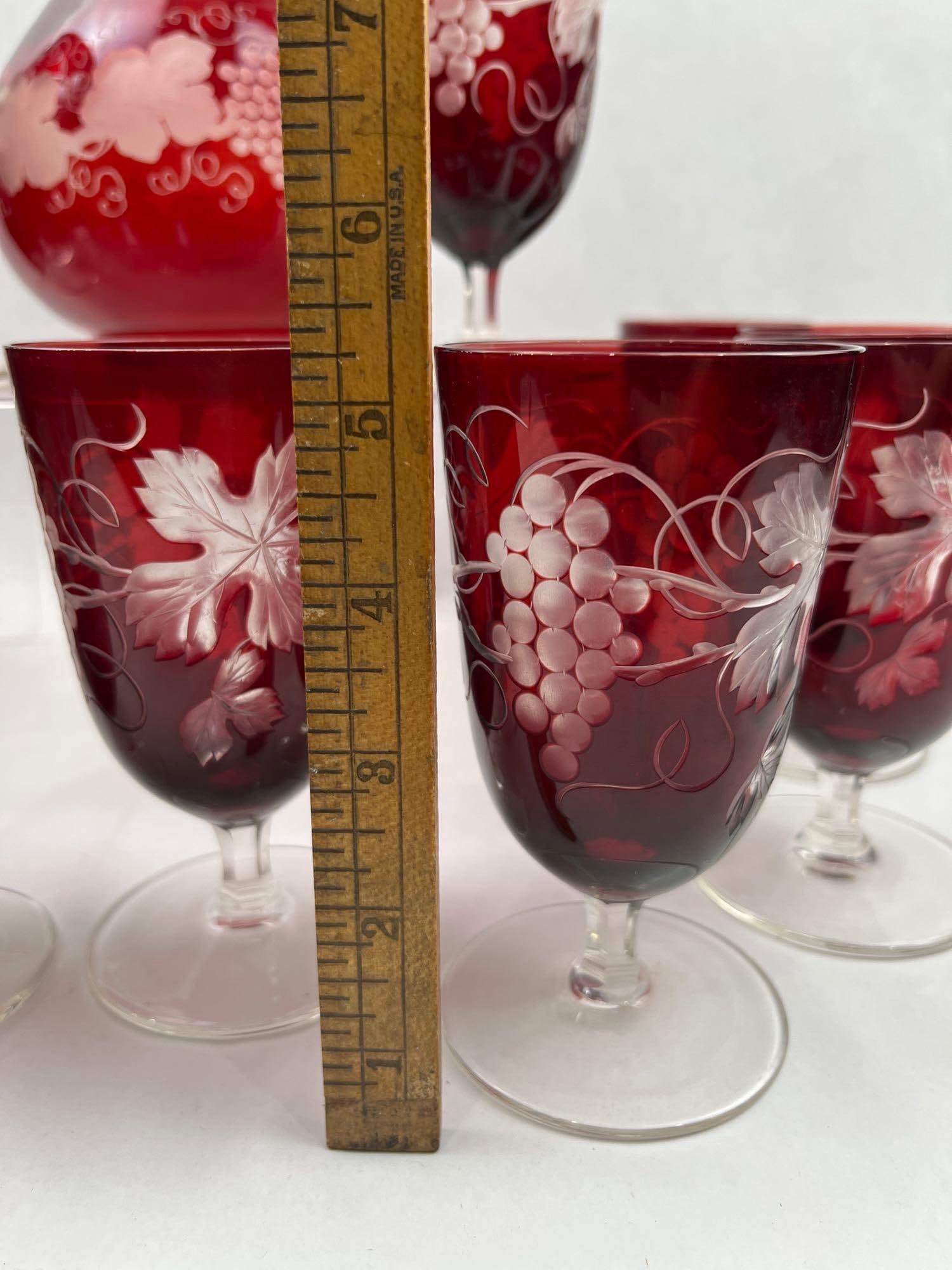 Ruby Cut-to-Clear Grape Decanter Set - 5
