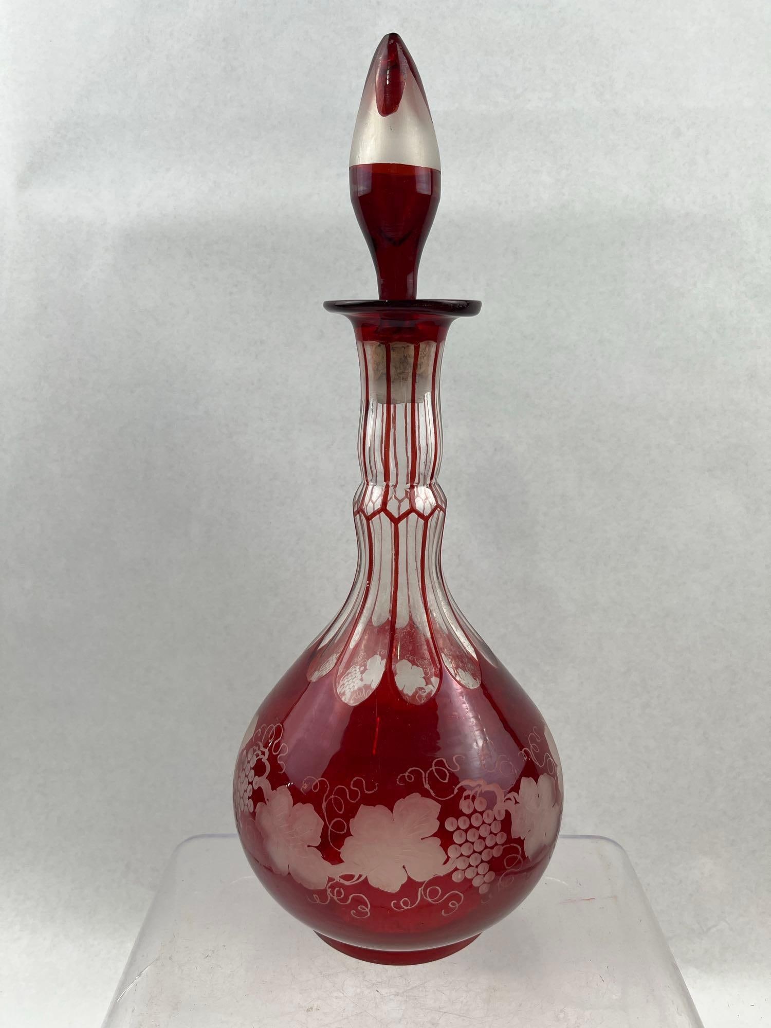 Ruby Cut-to-Clear Grape Decanter Set - 6