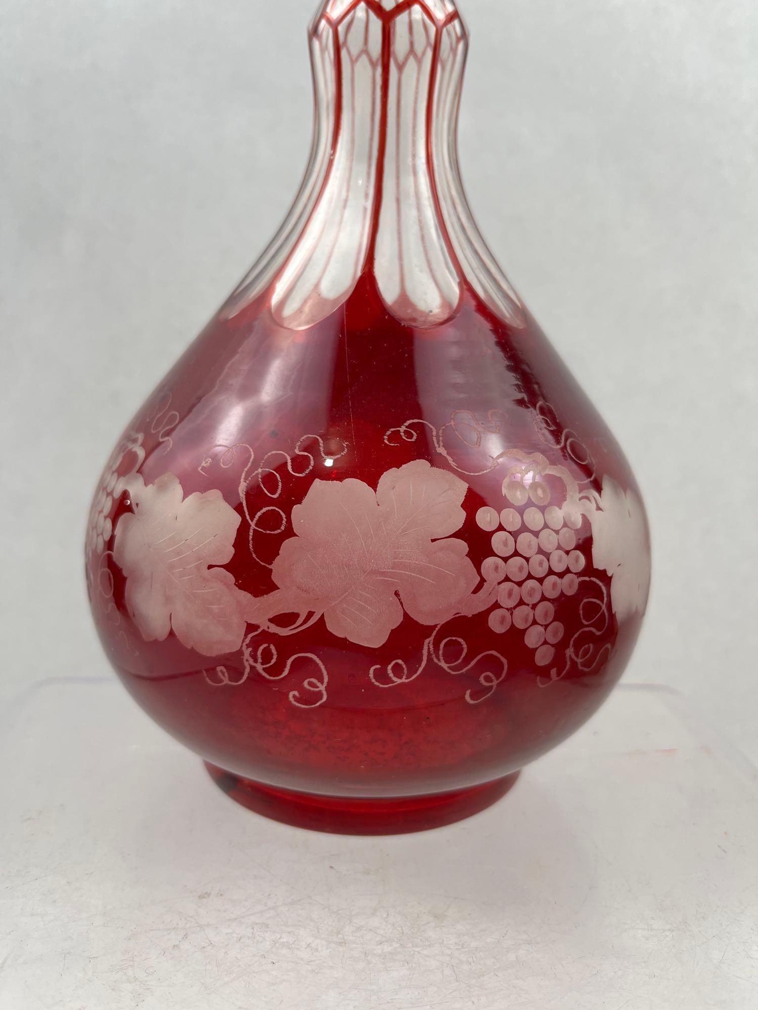 Ruby Cut-to-Clear Grape Decanter Set - 7