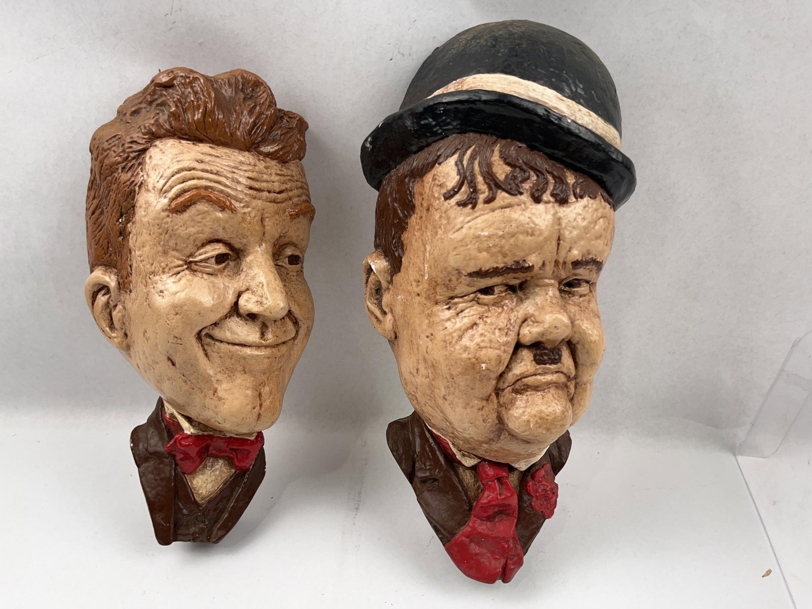 Pair Laurel & Hardy Chalkware Plaques