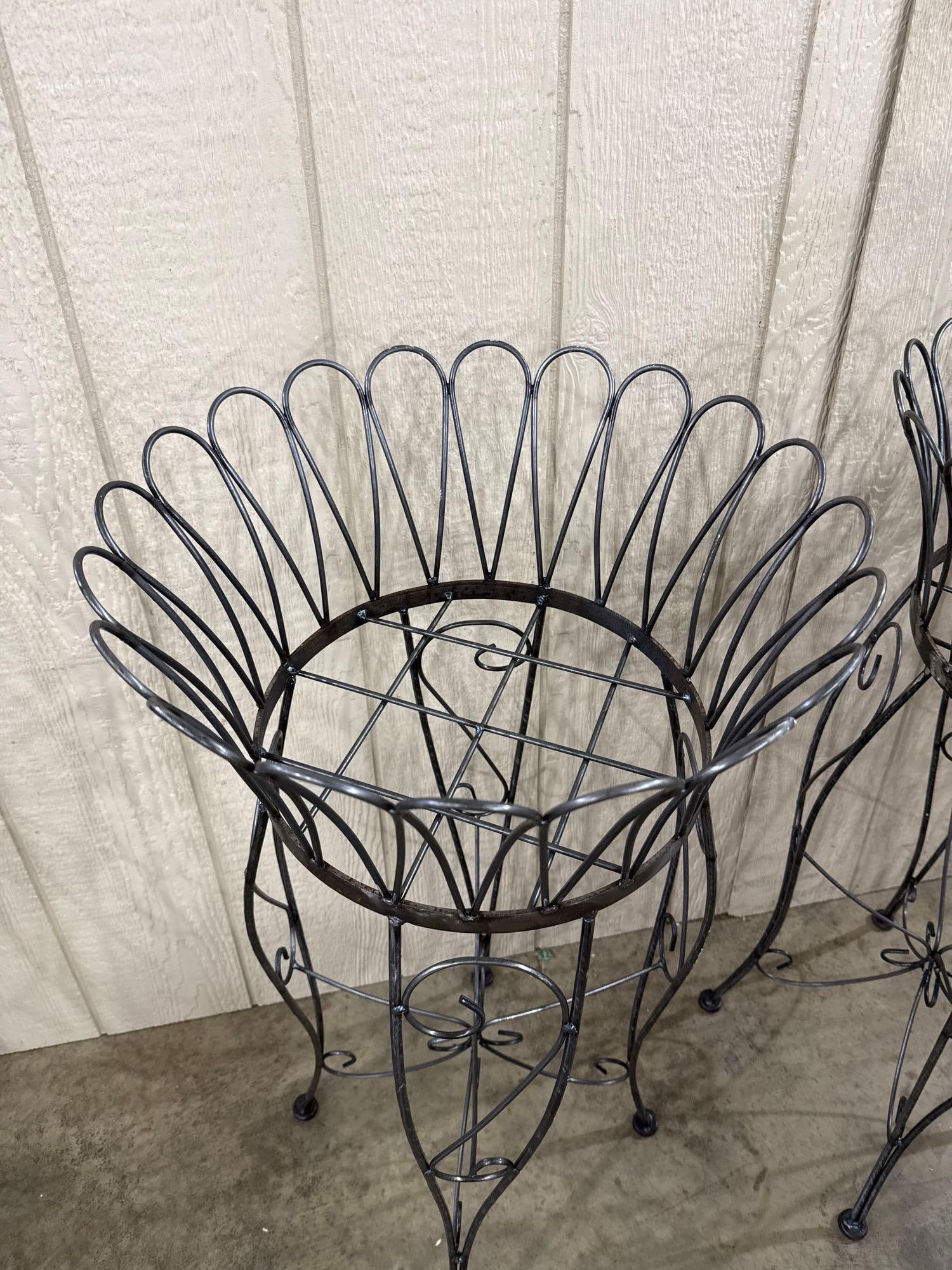 Pair Wrought Wirework Plant Stands - 2
