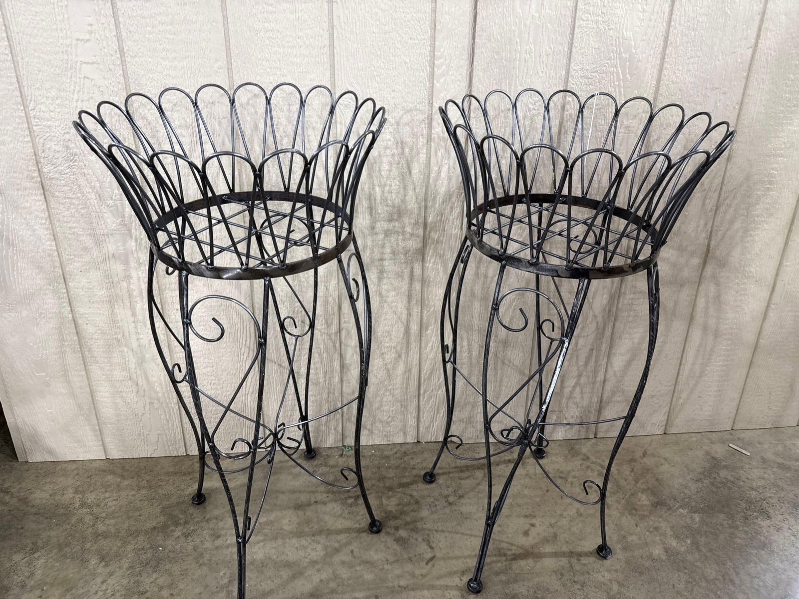 Pair Wrought Wirework Plant Stands - 4