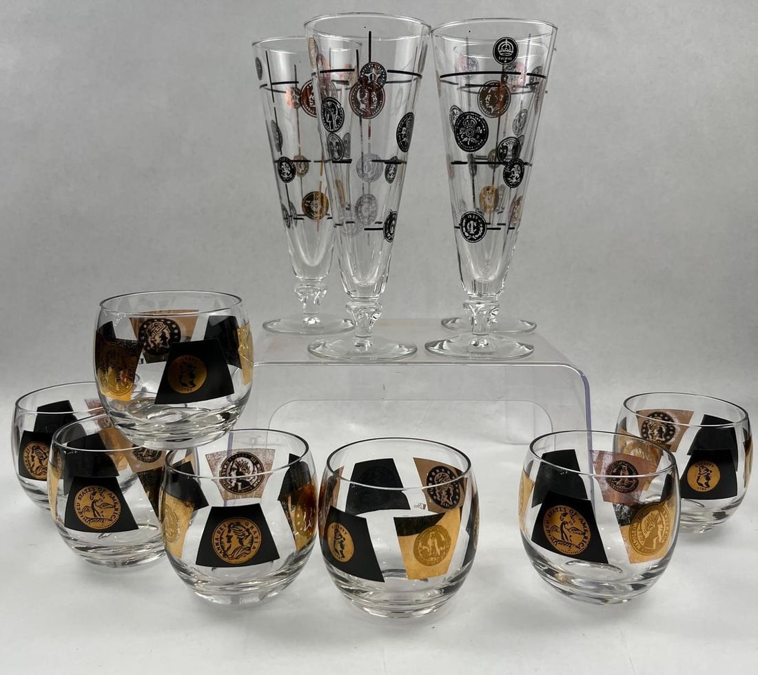 Set 11 Cera Black & Gold Coin Glasses (1 of 10)
