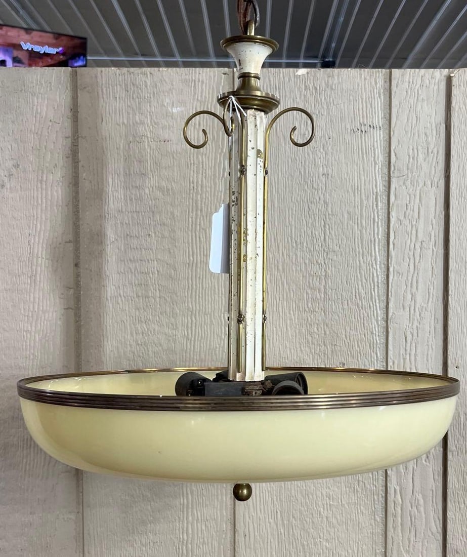 Art Deco 4-Light Custard Glass Pendant (1 of 6)