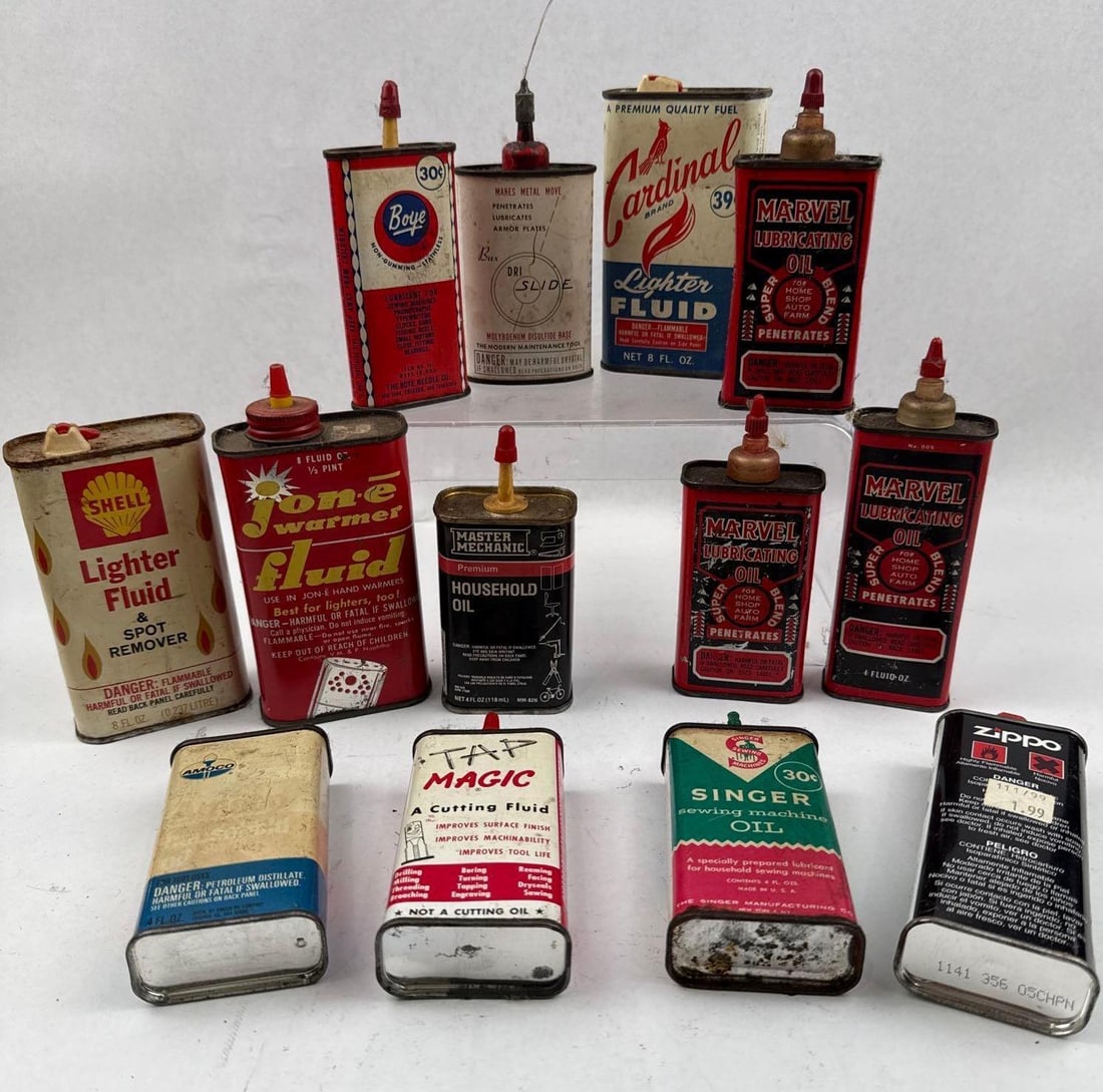 Vtg Household Oil & Lighter Fluid Tins (1 of 9)