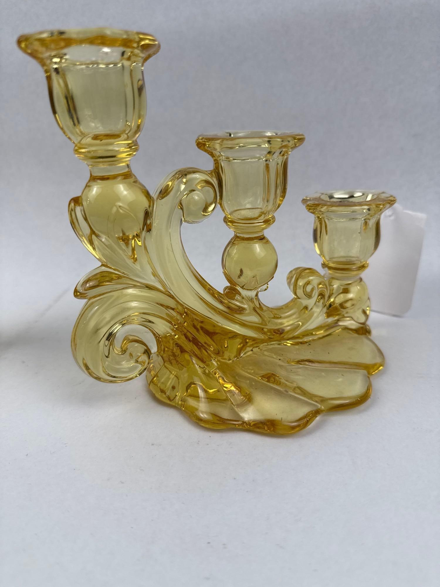 Pair Yellow Three-Light Candelabra - 2