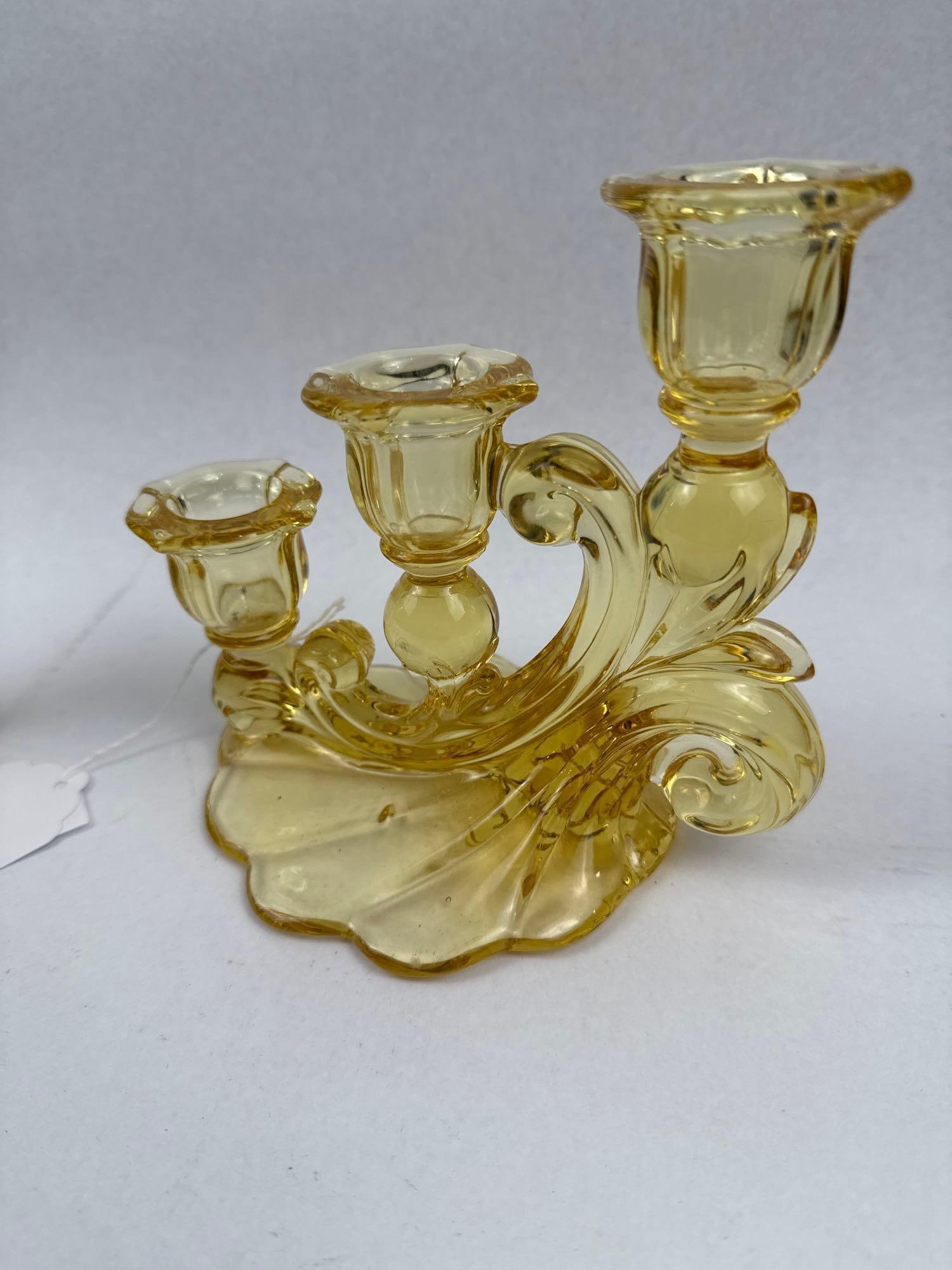 Pair Yellow Three-Light Candelabra - 3