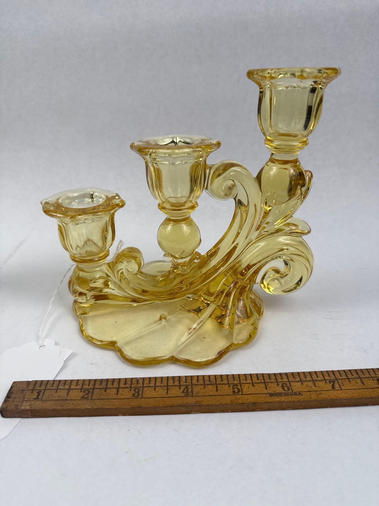 Pair Yellow Three-Light Candelabra - 5