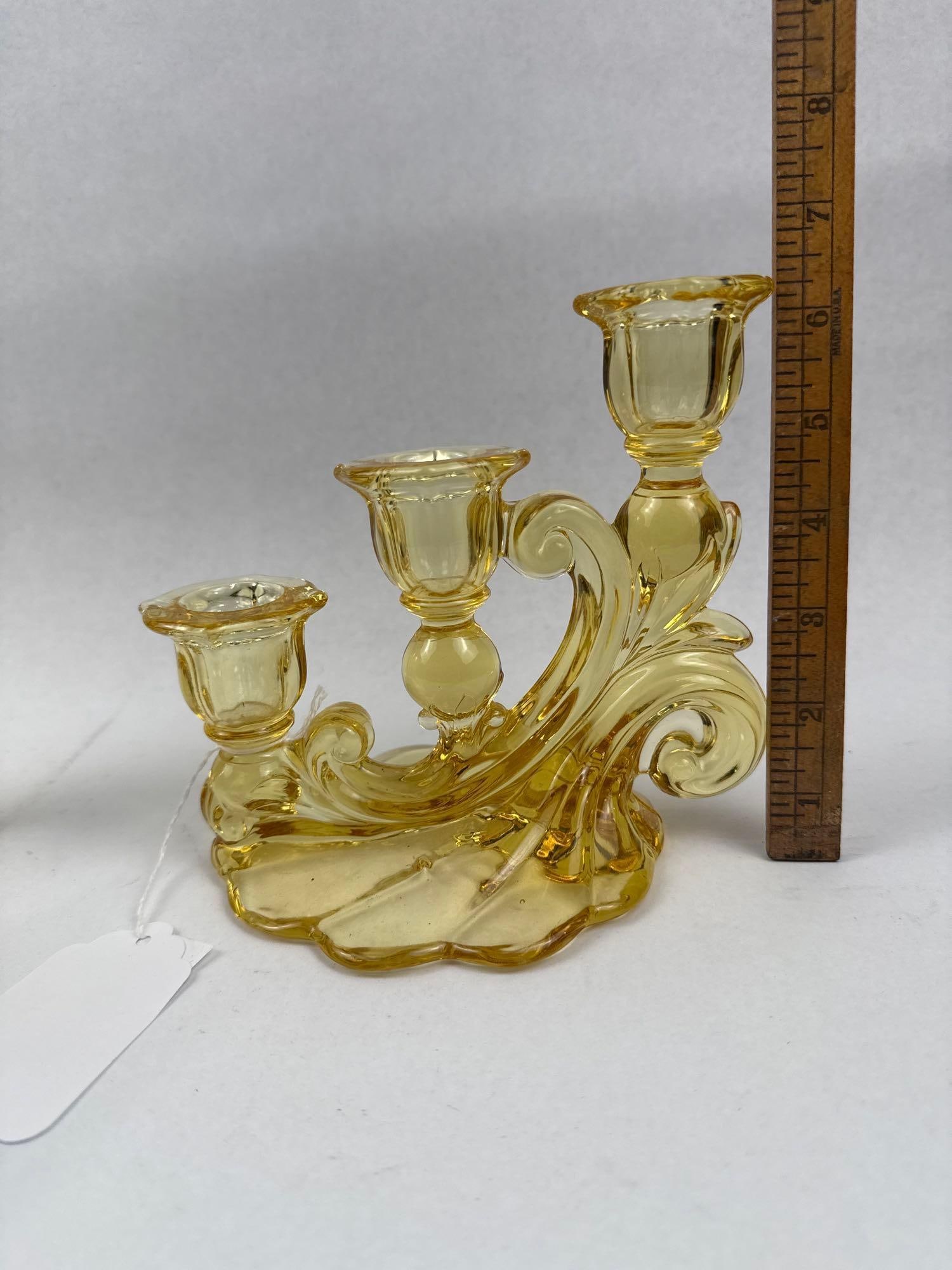 Pair Yellow Three-Light Candelabra - 6