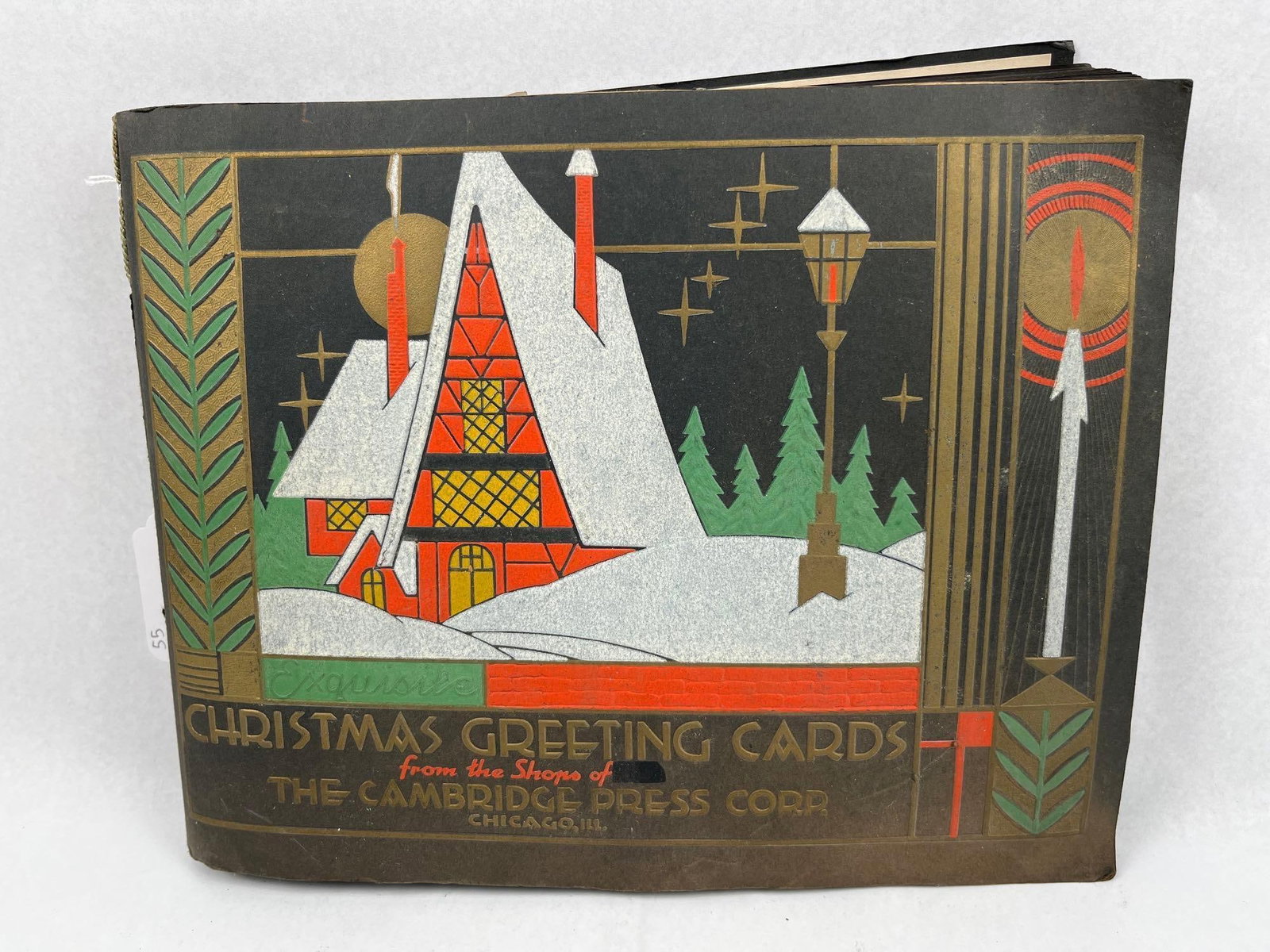 Cambridge Press Art Deco Sample Book: A vintage trade catalog and salesman sample book of greeting cards produced by The Cambridge Press Corporation of Chicago, Illinois, dating to the late 1920s or early 1930s. The landscape-format book 