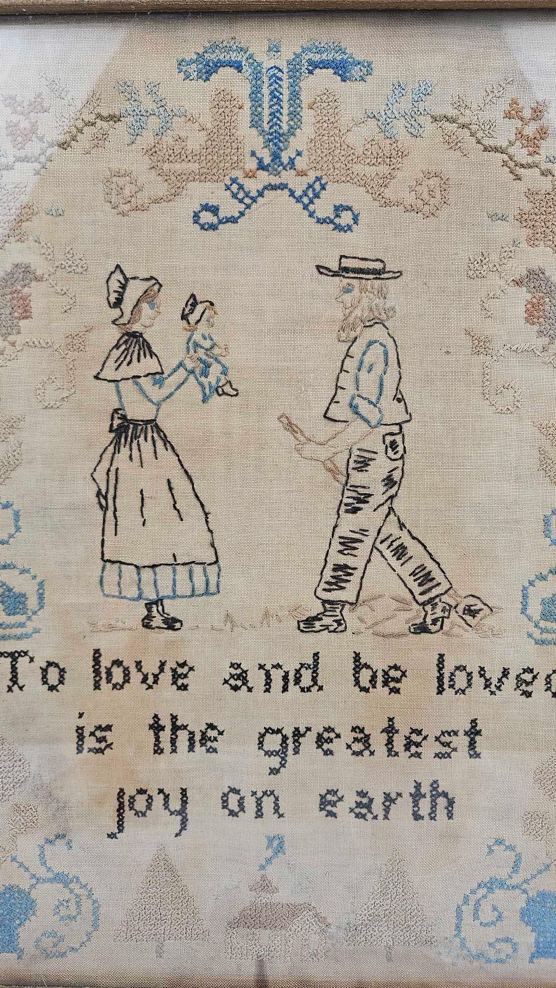 Needlework Sampler w/ Rural Figures - 2