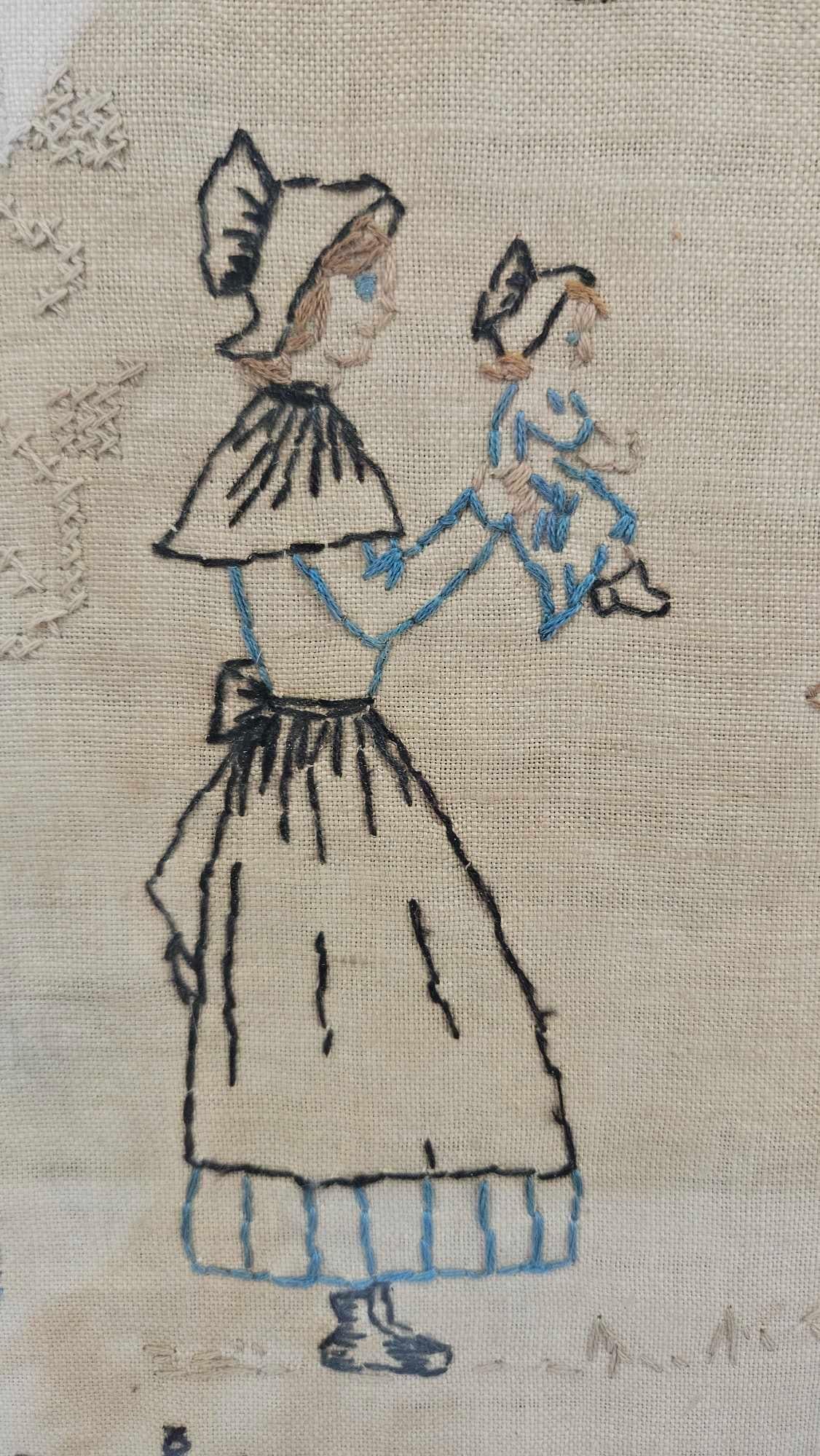 Needlework Sampler w/ Rural Figures - 6