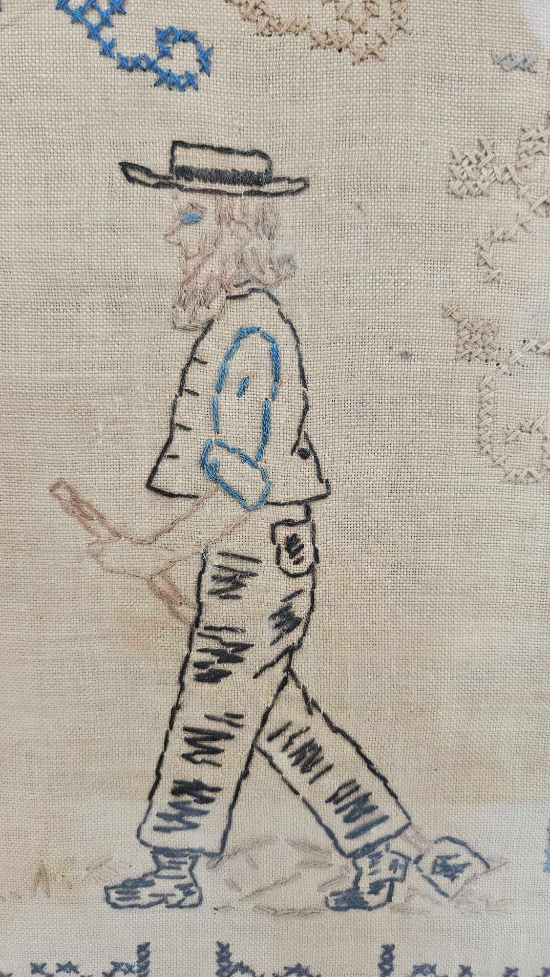 Needlework Sampler w/ Rural Figures - 7
