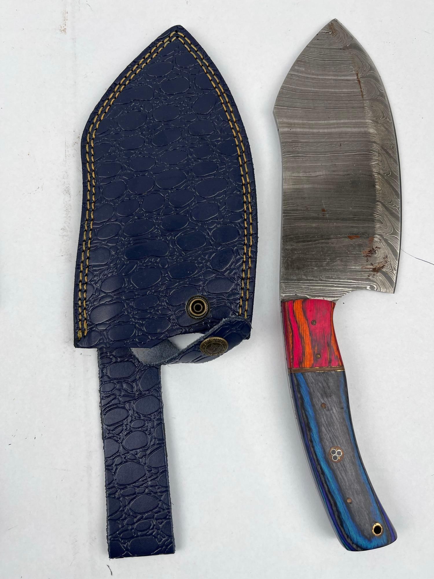 3 Handmade Cleavers w/ Leather Sheaths - 2