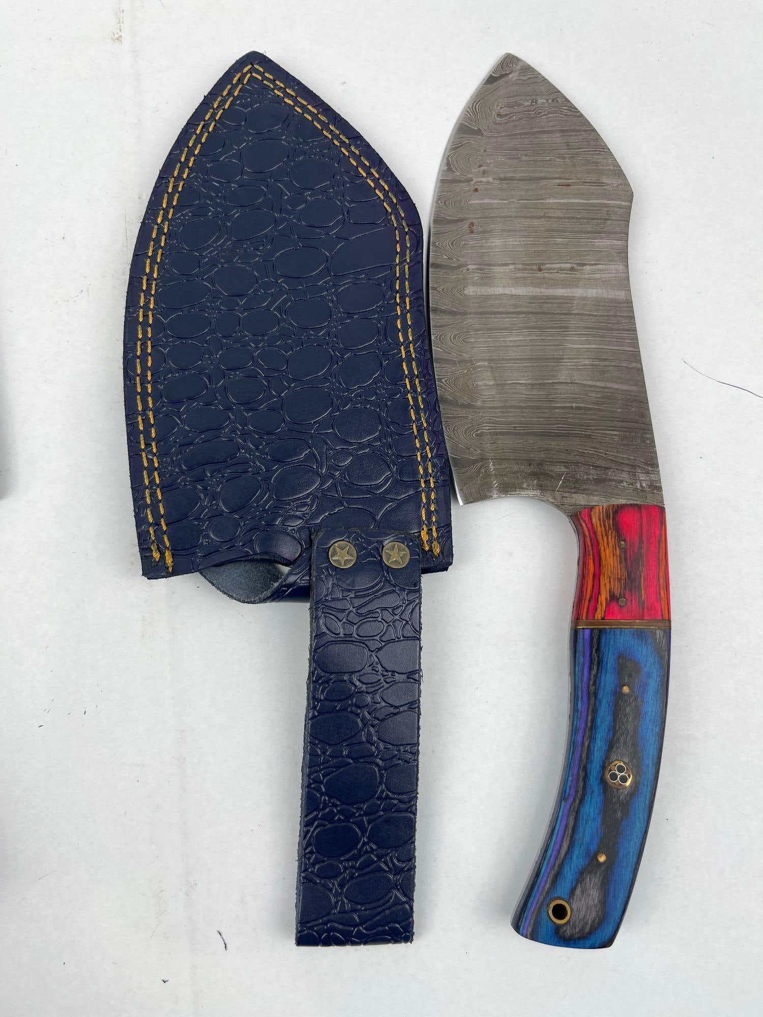 3 Handmade Cleavers w/ Leather Sheaths - 3