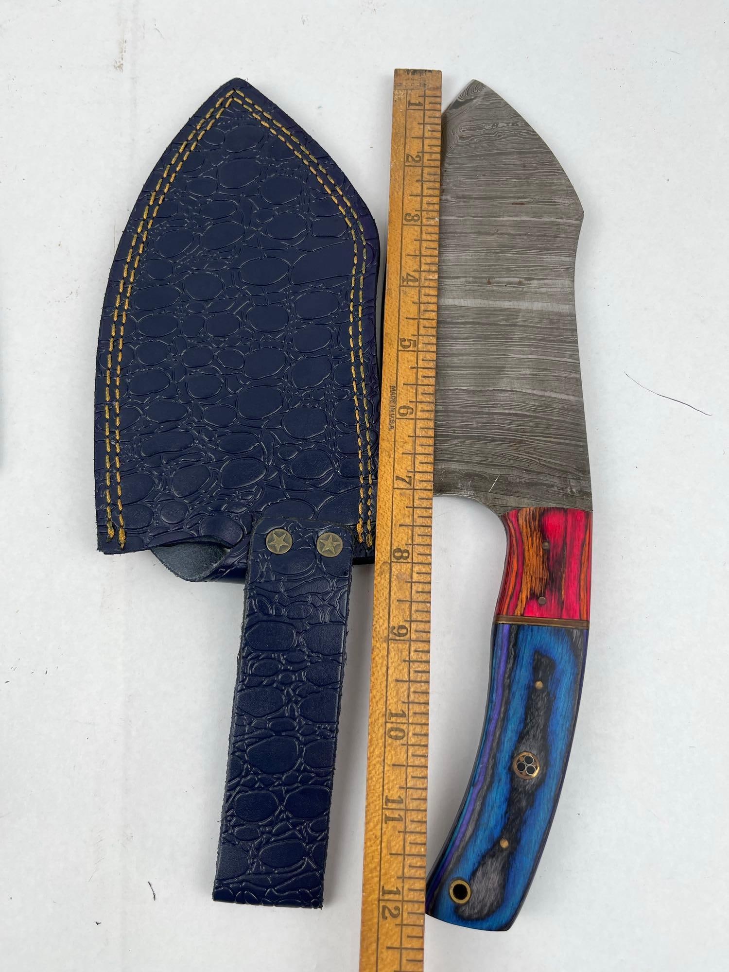 3 Handmade Cleavers w/ Leather Sheaths - 4
