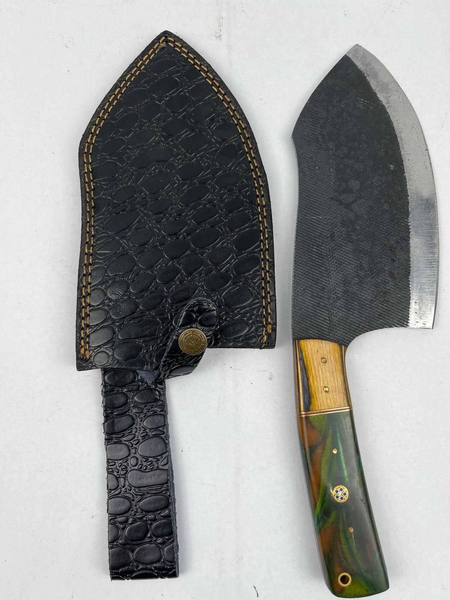 3 Handmade Cleavers w/ Leather Sheaths - 5