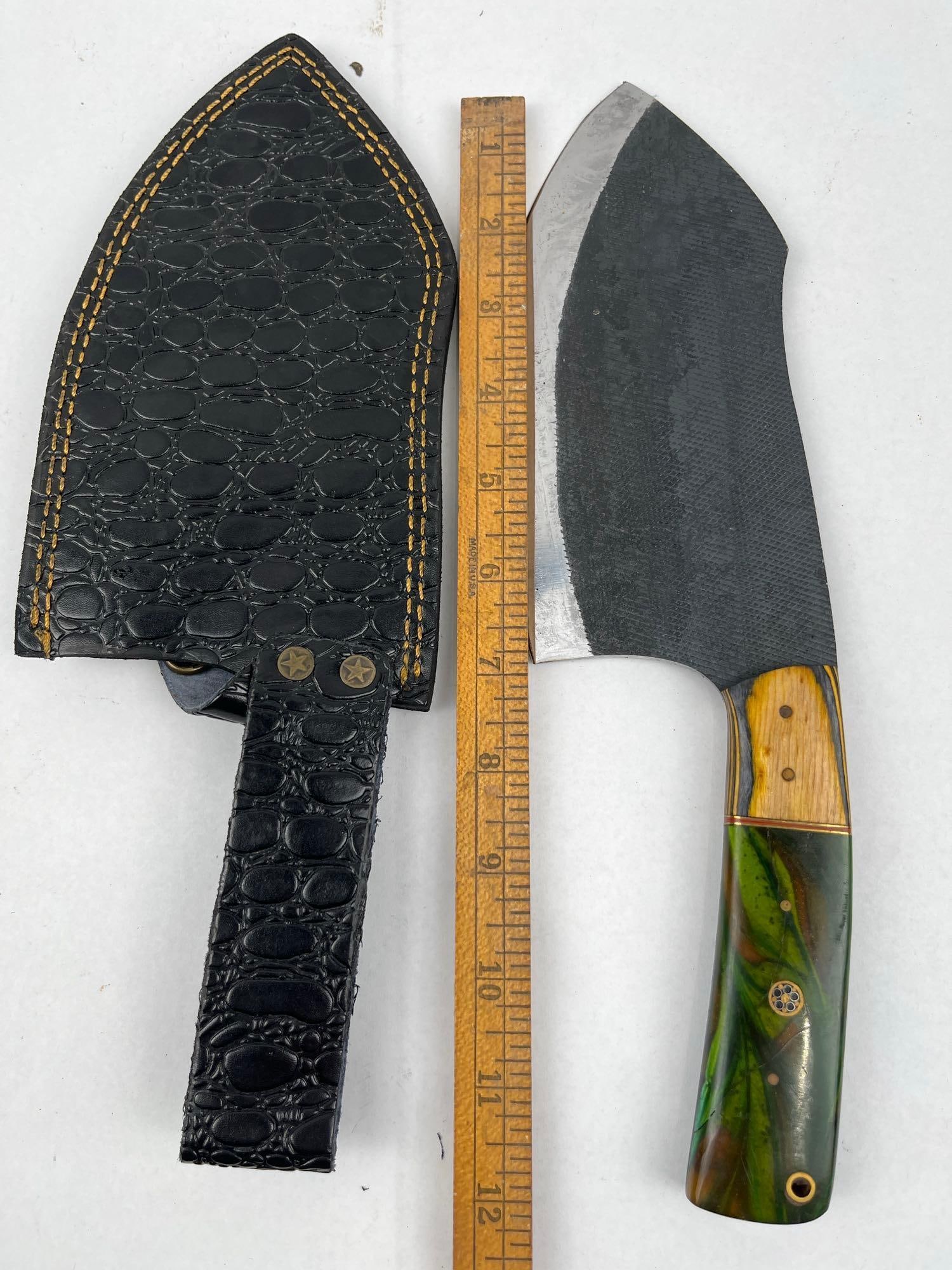 3 Handmade Cleavers w/ Leather Sheaths - 6