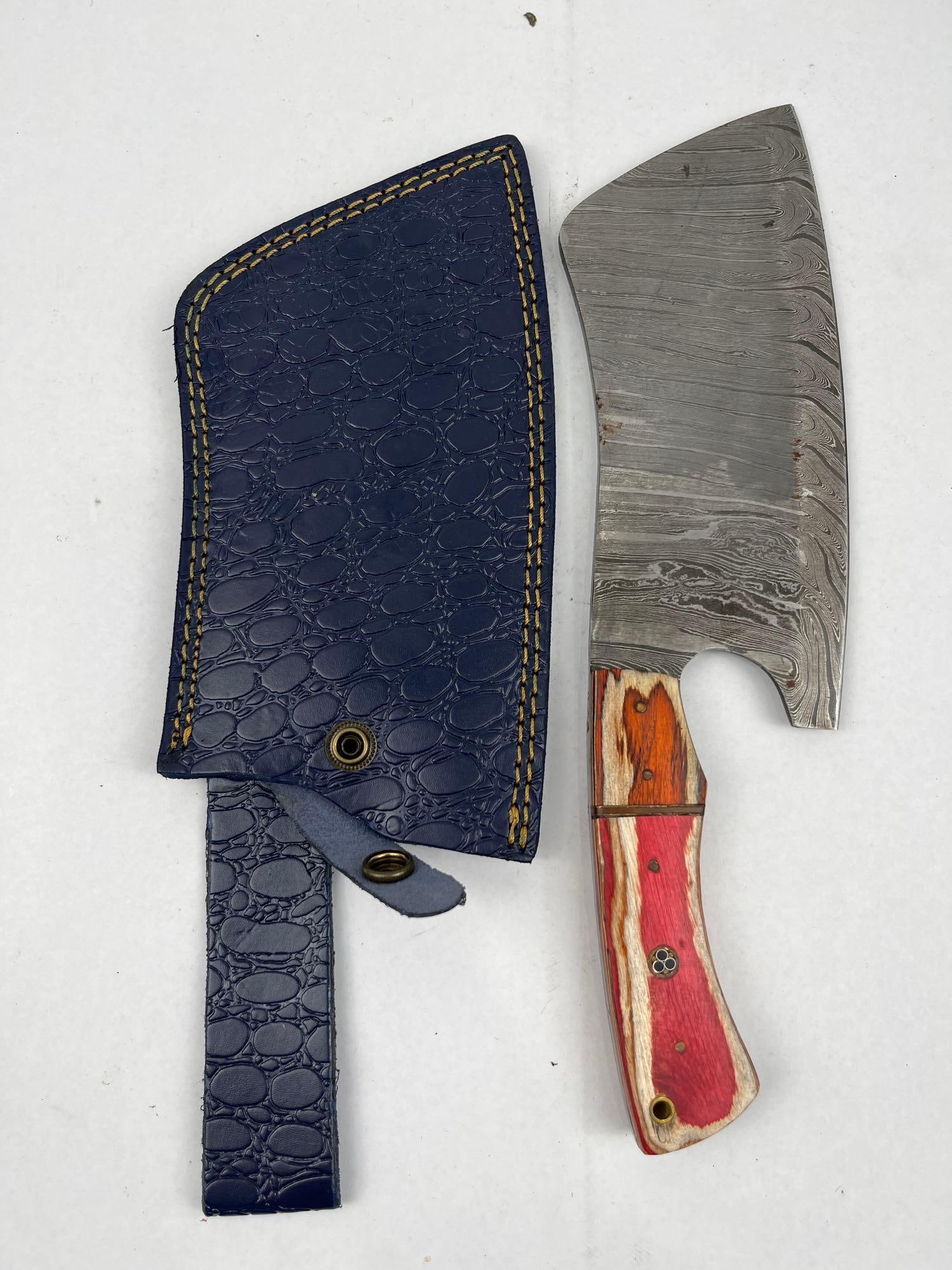 3 Handmade Cleavers w/ Leather Sheaths - 7