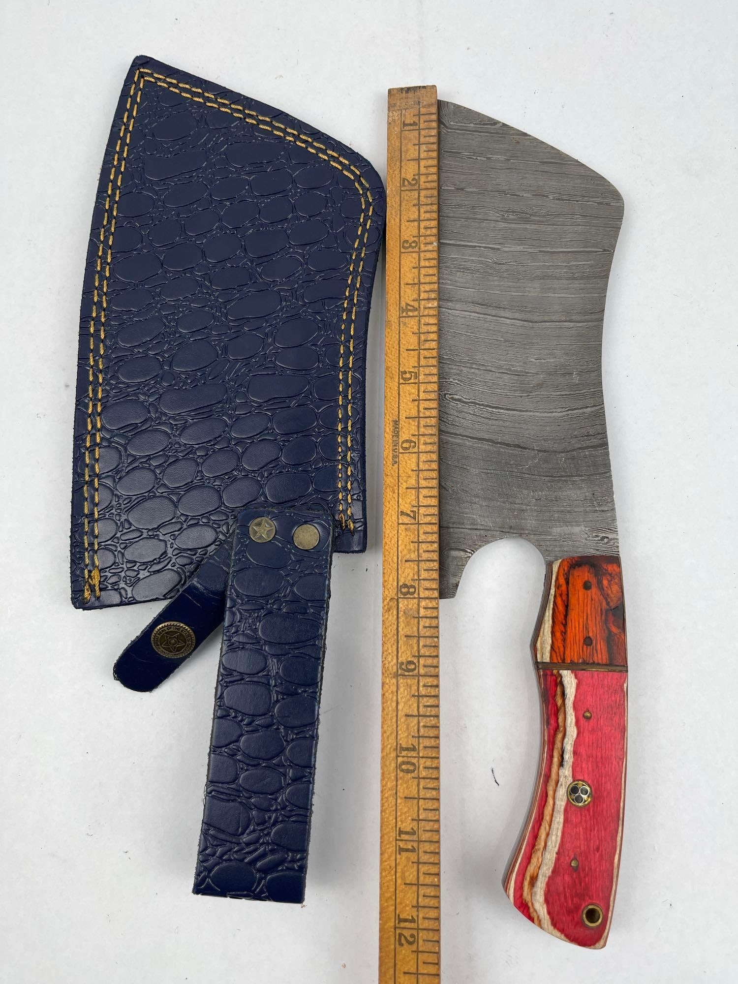 3 Handmade Cleavers w/ Leather Sheaths - 8