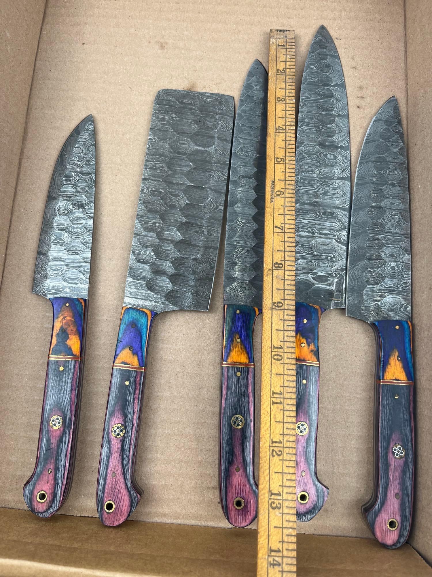 Set Damascus Kitchen Knives w/ Laminate - 4