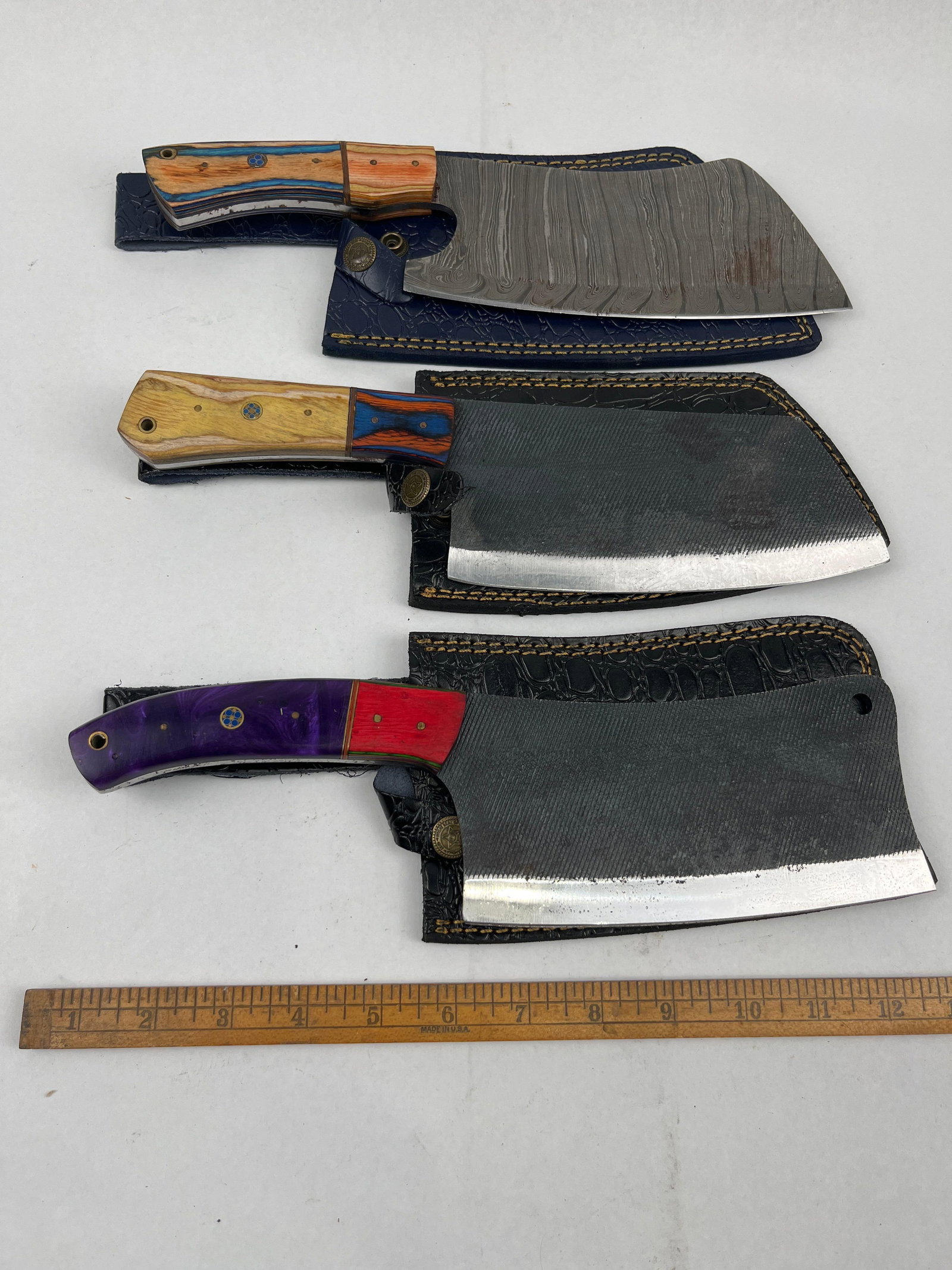 Trio Custom Cleavers w/ Leather Sheaths - 5