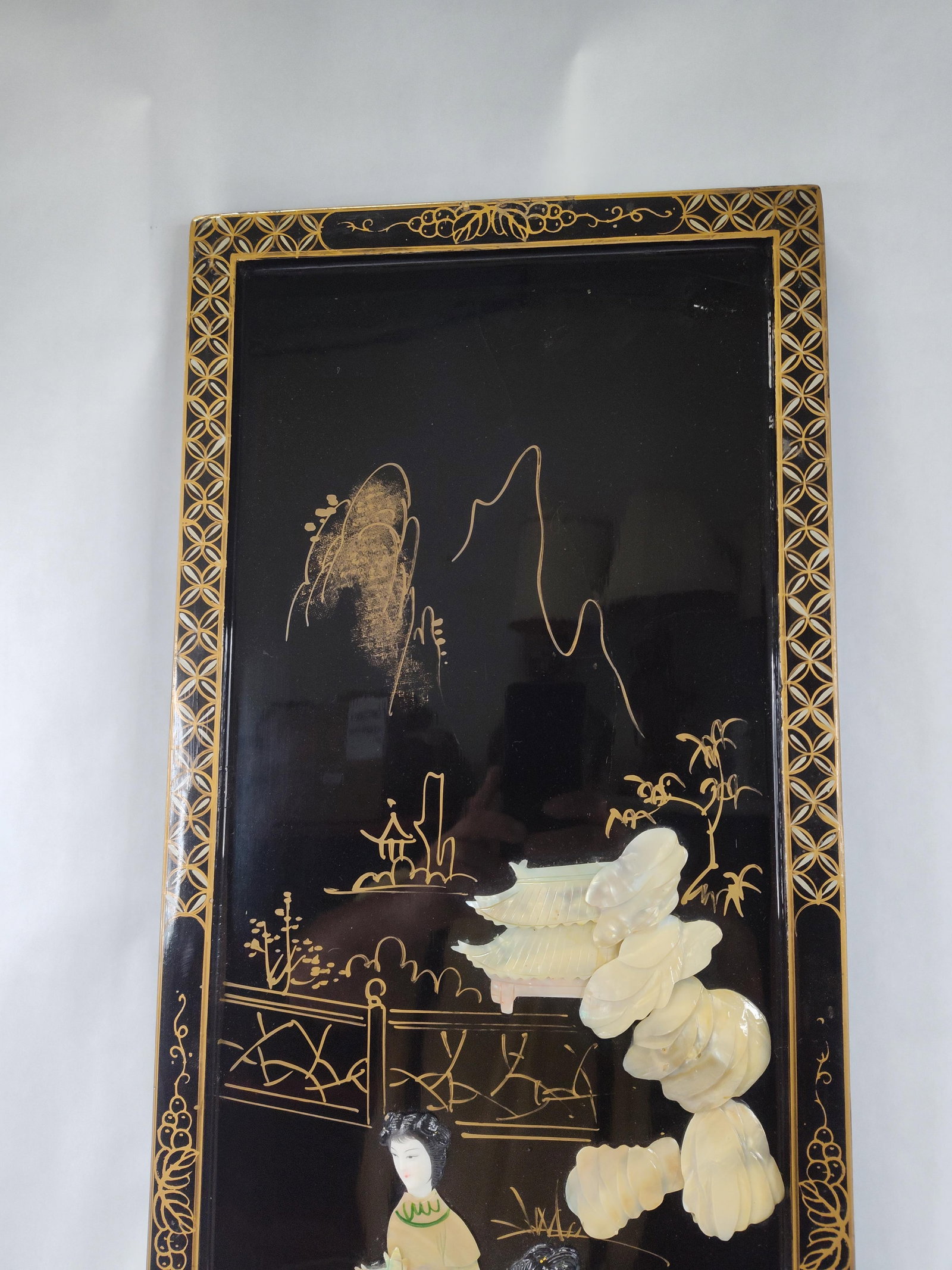 Chinese Lacquer Panel w/ MoP & - 2