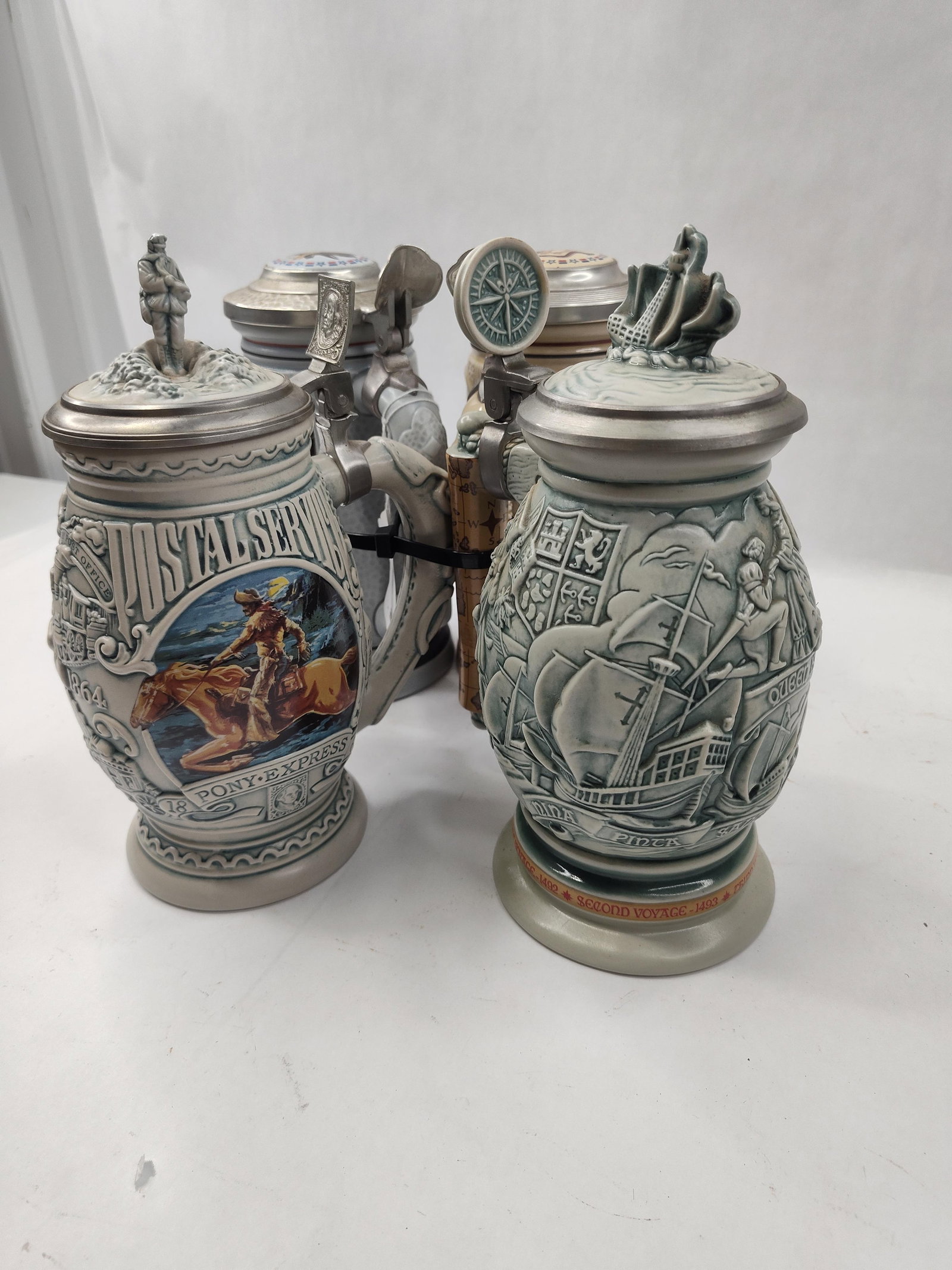 Set 4 Ceramic Lidded Beer Steins - 2