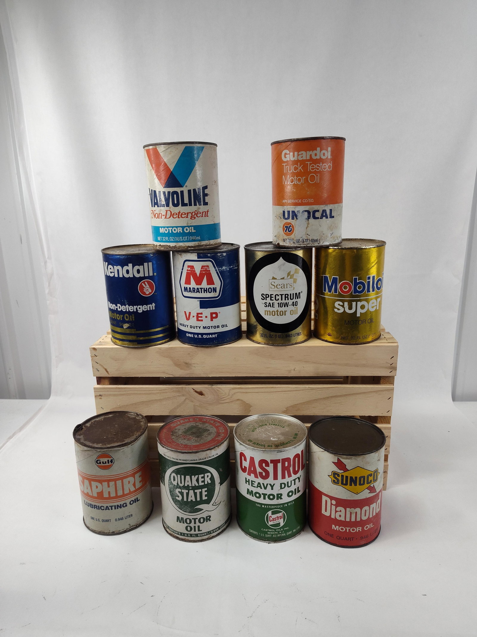 Motor Oil Cans & Wooden Crate (1 of 6)