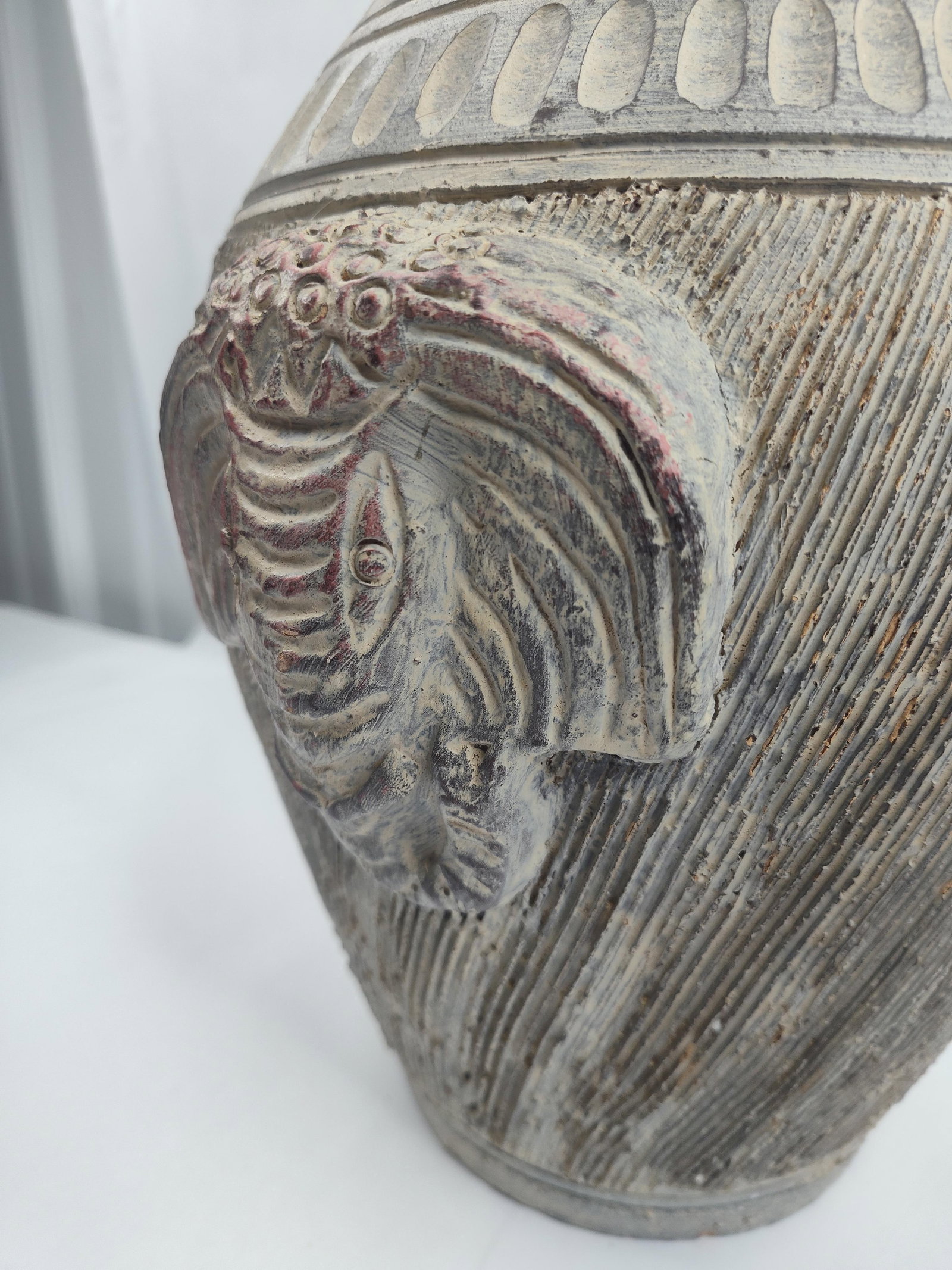 Elephant Motif Earthenware Vase - 2