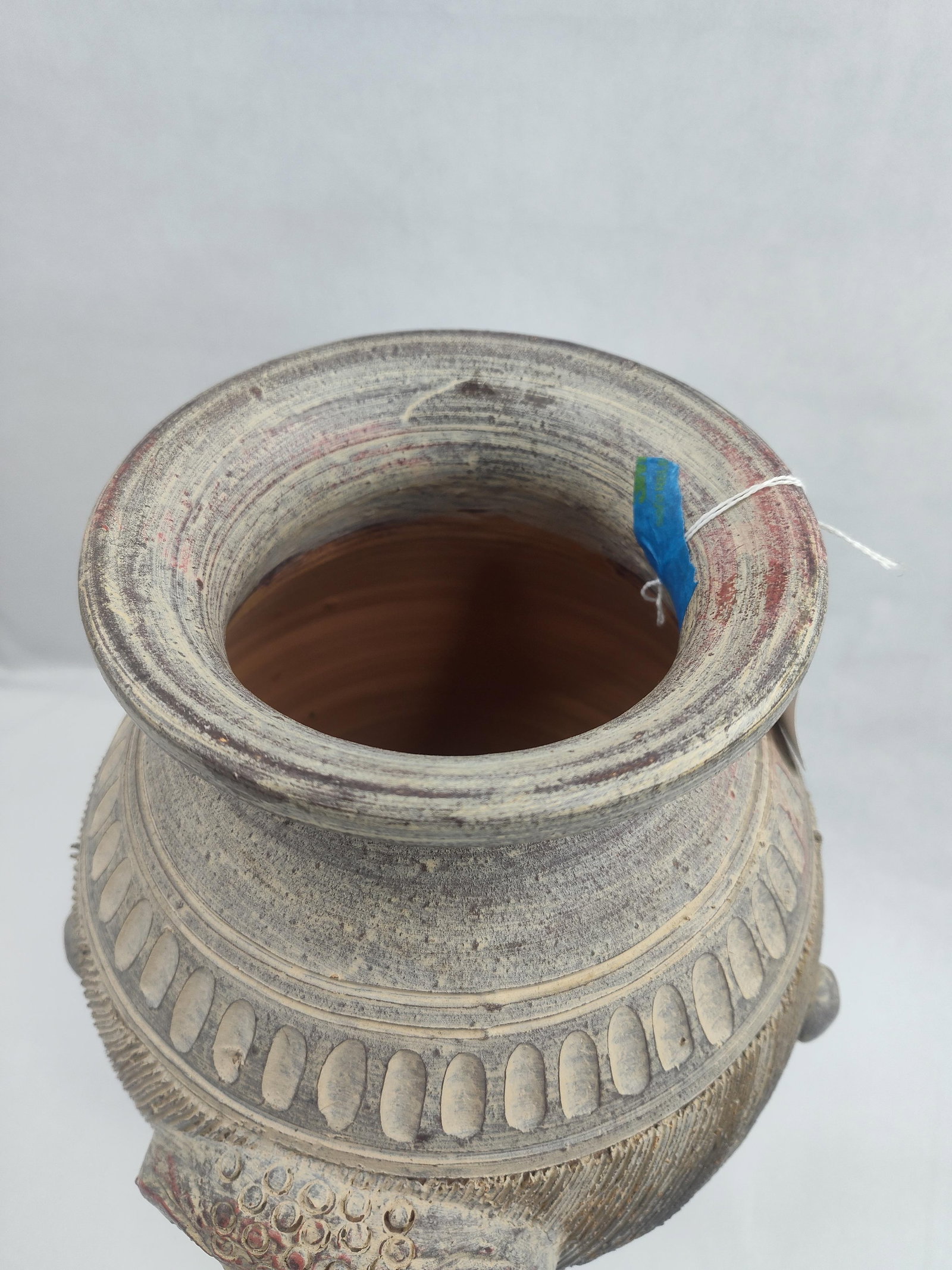 Elephant Motif Earthenware Vase - 3