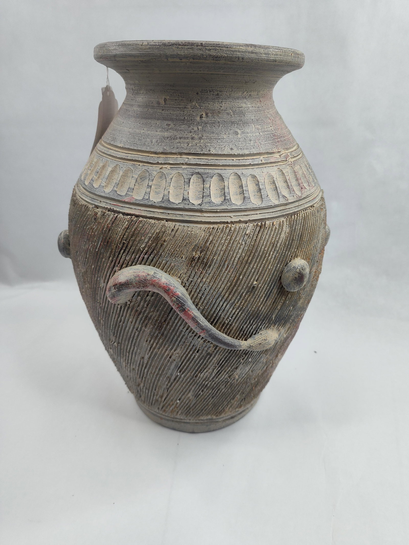 Elephant Motif Earthenware Vase - 5