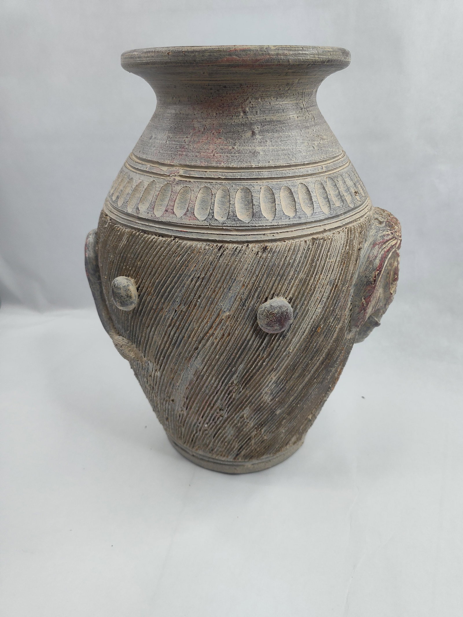 Elephant Motif Earthenware Vase - 6