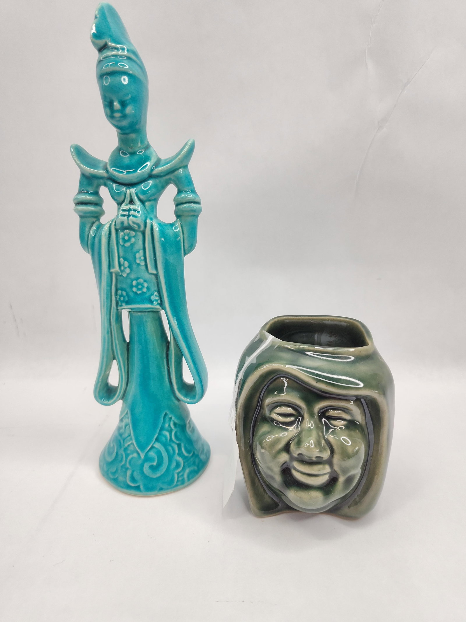 Pair Turquoise & Green Ceramic Figures (1 of 7)