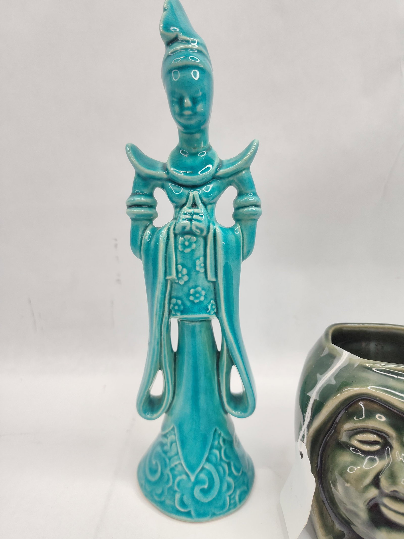 Pair Turquoise & Green Ceramic Figures - 2
