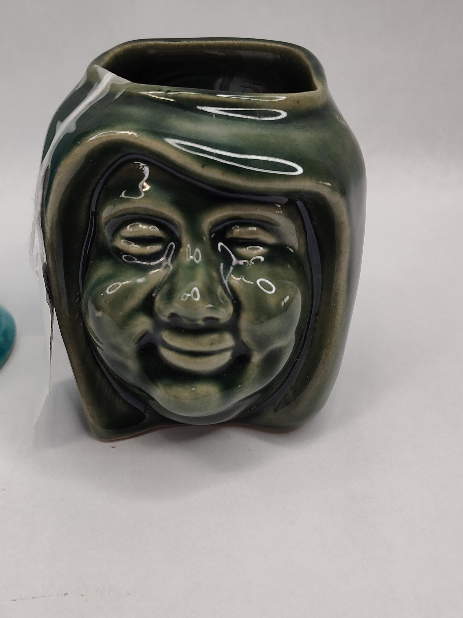 Pair Turquoise & Green Ceramic Figures - 3