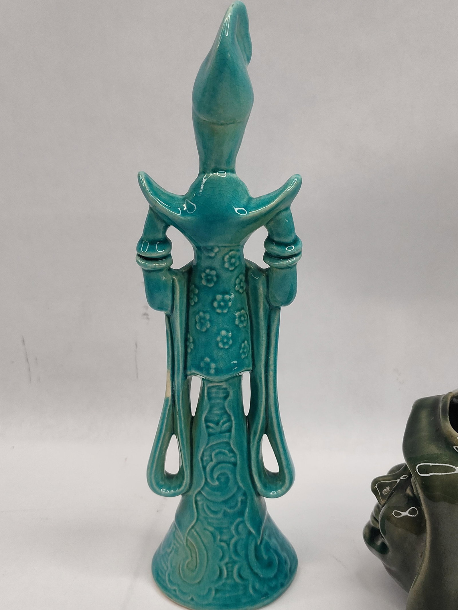 Pair Turquoise & Green Ceramic Figures - 4