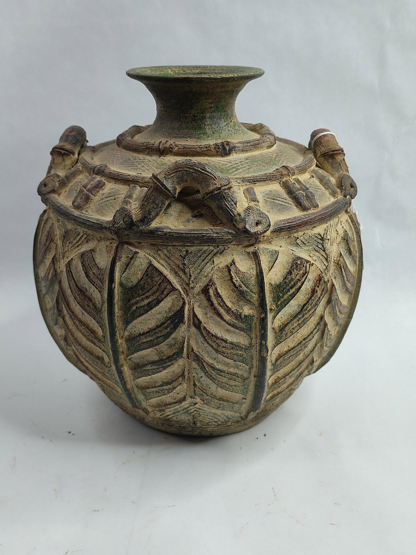 Ceramic Foliate Vase w/ Bamboo Handles (1 of 5)