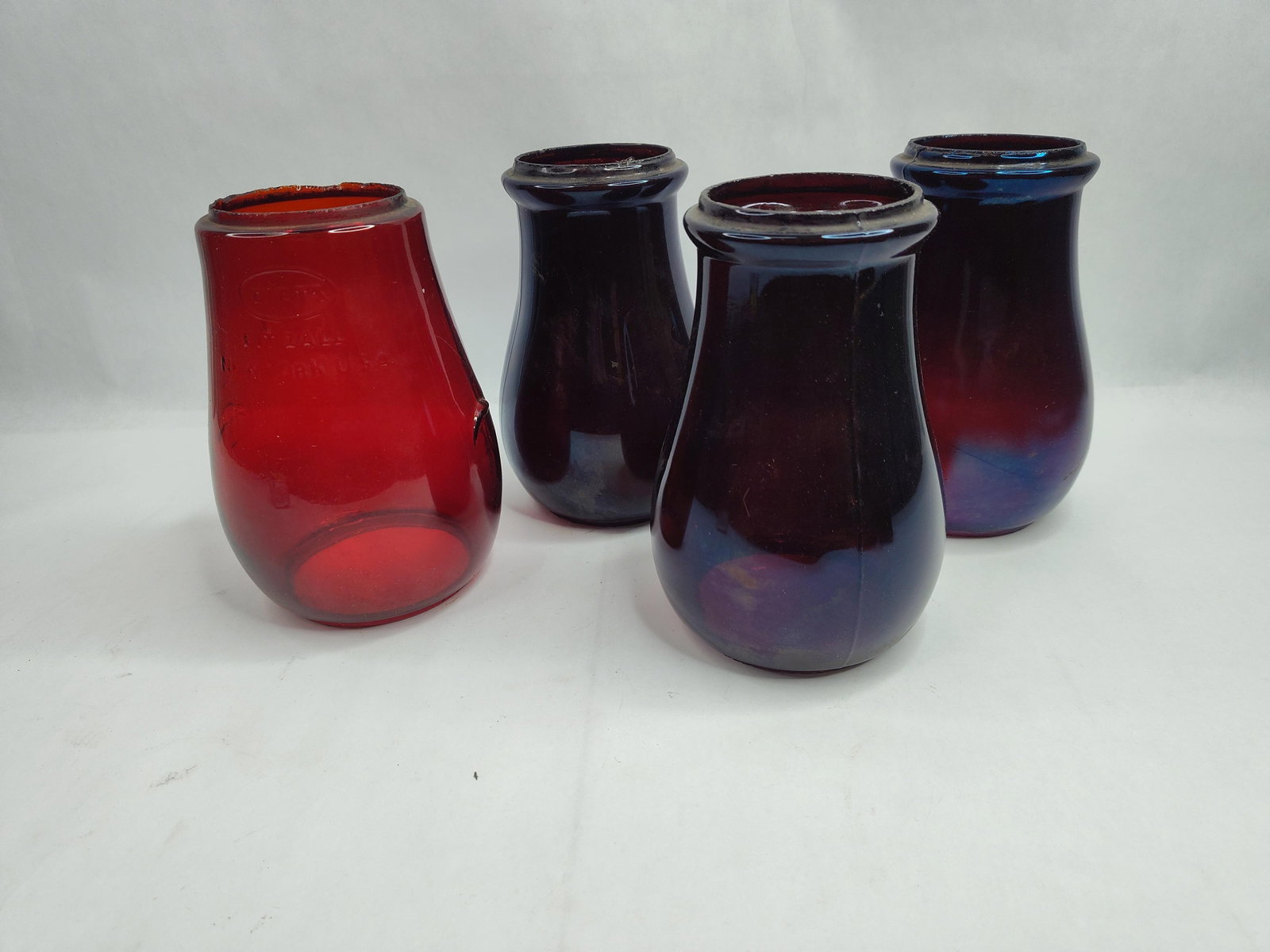 Set 4 Ruby Glass R.R. Lantern Globes (1 of 7)