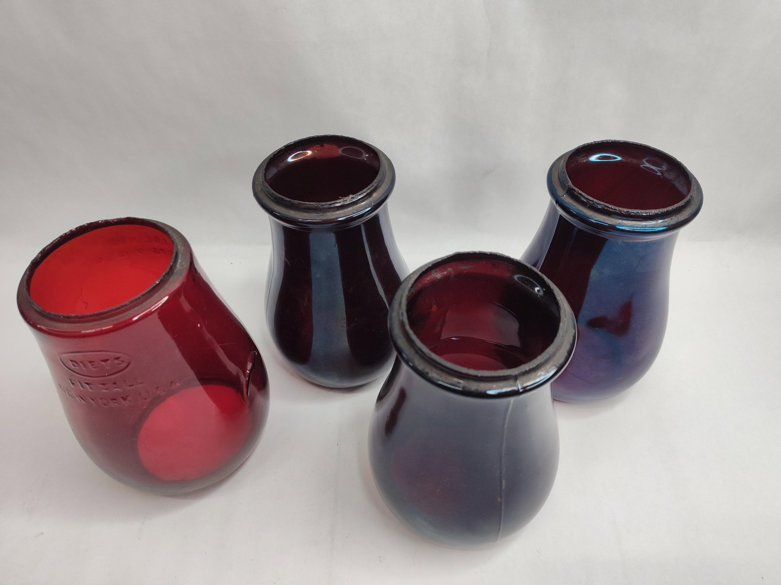 Set 4 Ruby Glass R.R. Lantern Globes - 6