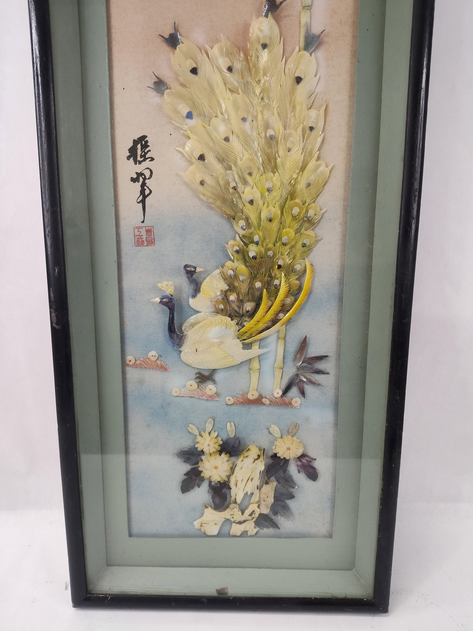 Chinese Shell & Bamboo Relief Shadowbox - 3