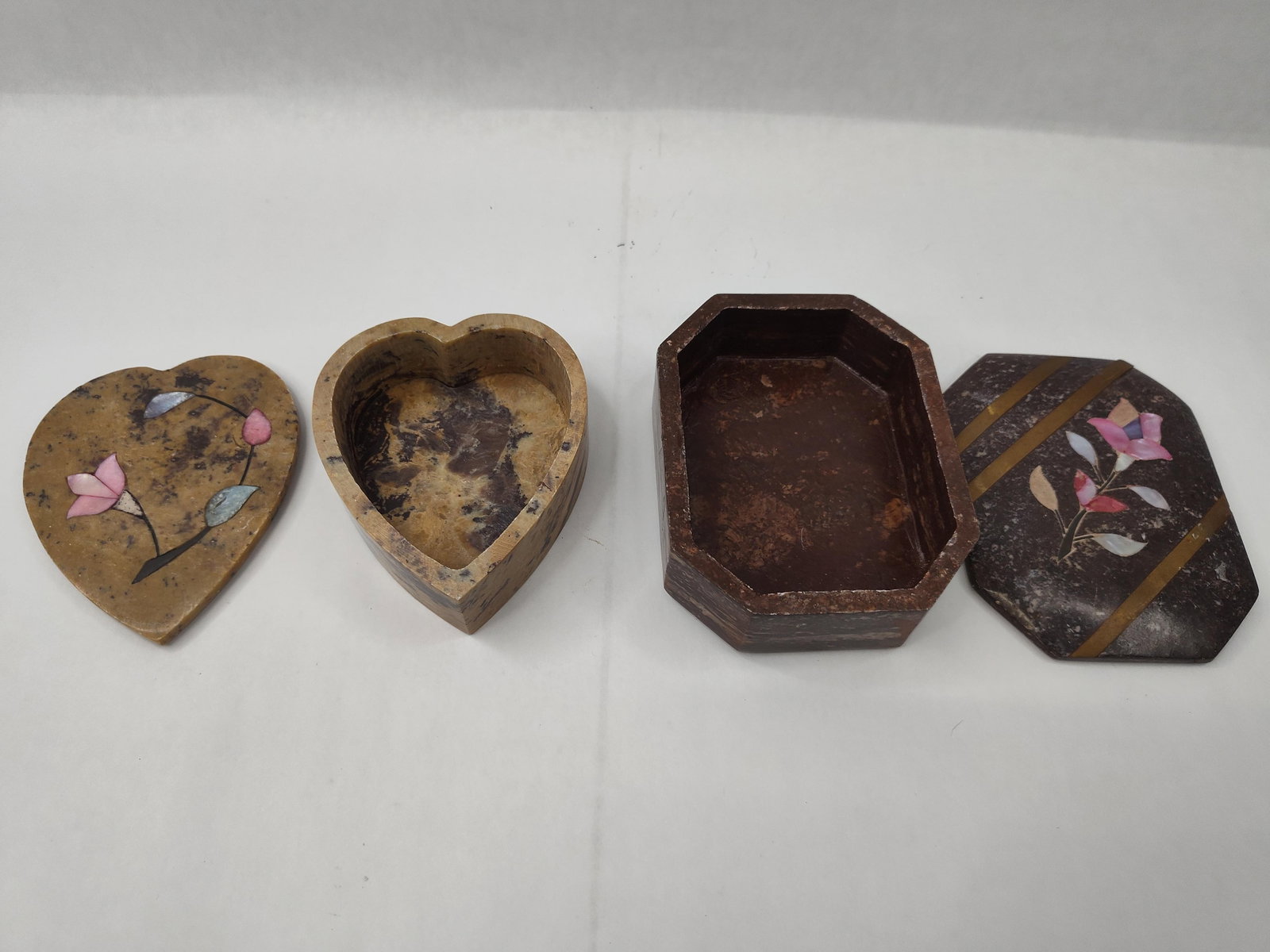 Pair Indian Carved Stone & Shell Boxes - 4