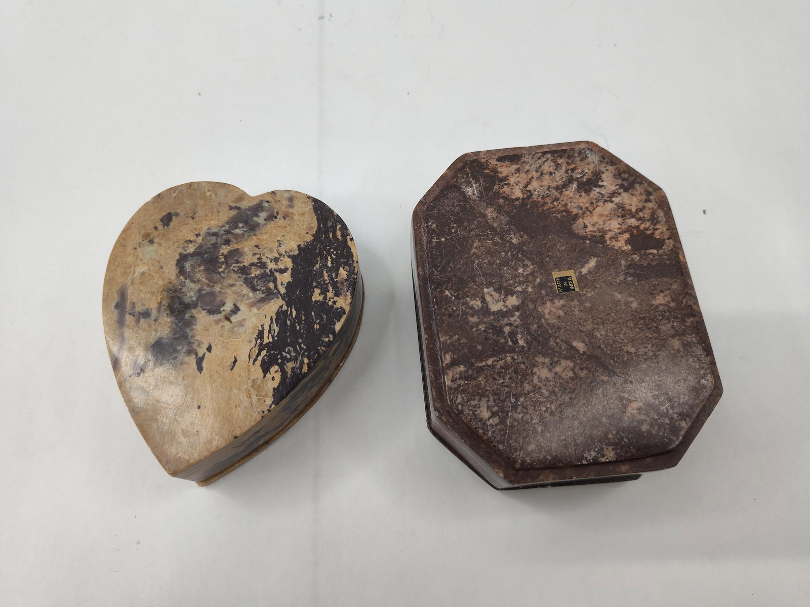 Pair Indian Carved Stone & Shell Boxes - 5