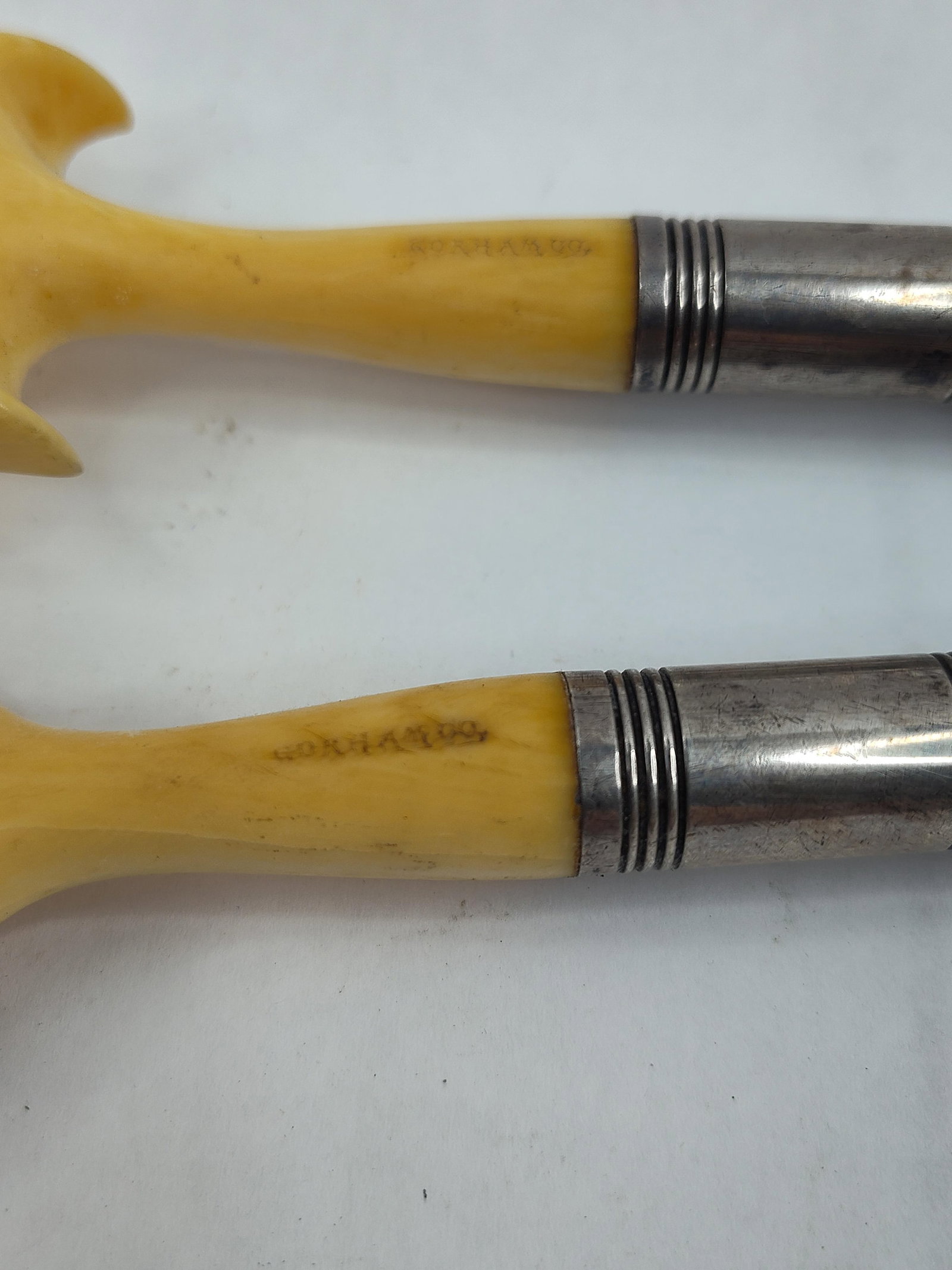 Gorham Co. Pair Wood & Bone Servers - 4